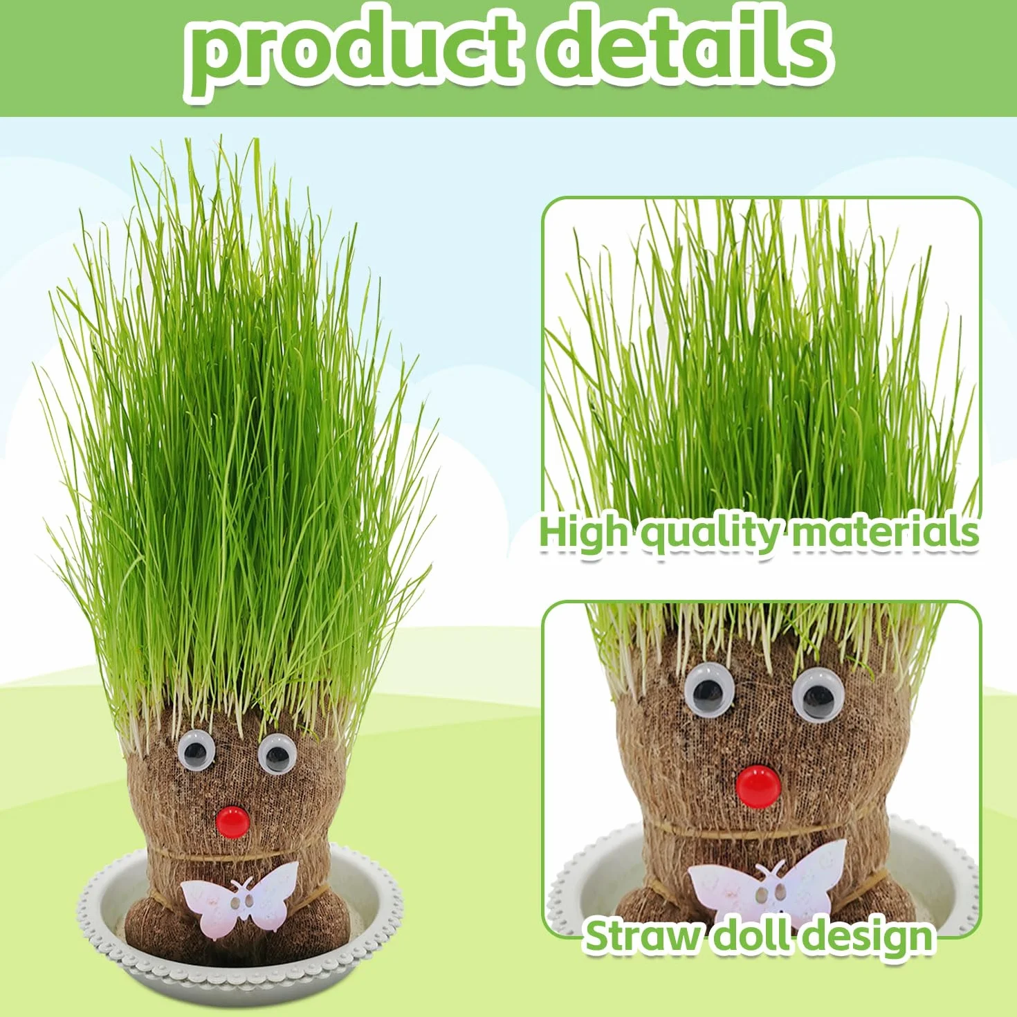 Mini Bonsaï Tête d'Herbe Grass Head avec Plateau - 2 Plantes (M3)