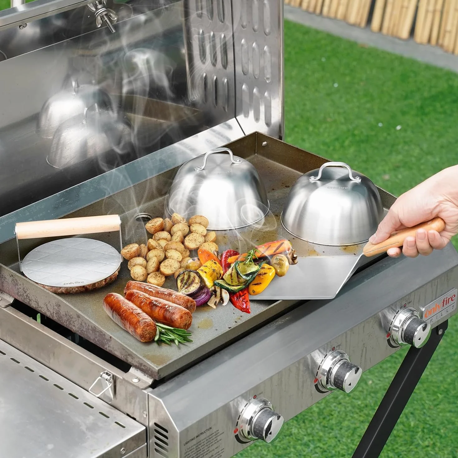 Onlyfire Ensemble Presse à Hamburger Acier Inoxydable Barbecue