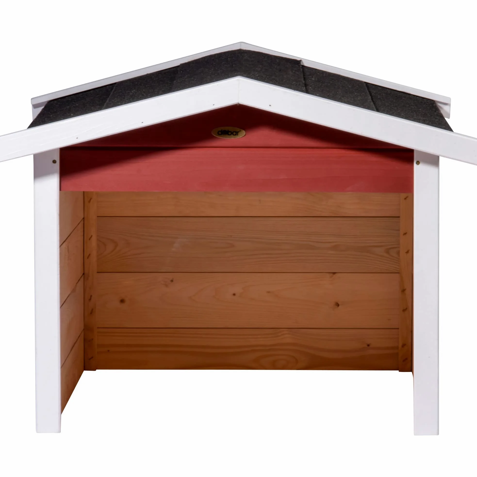 dobar® Garage pour Robot Tondeuse, en Bois, en kit, avec Toit bitumé, 76 x 68 x 52 cm, Rouge/Blanc