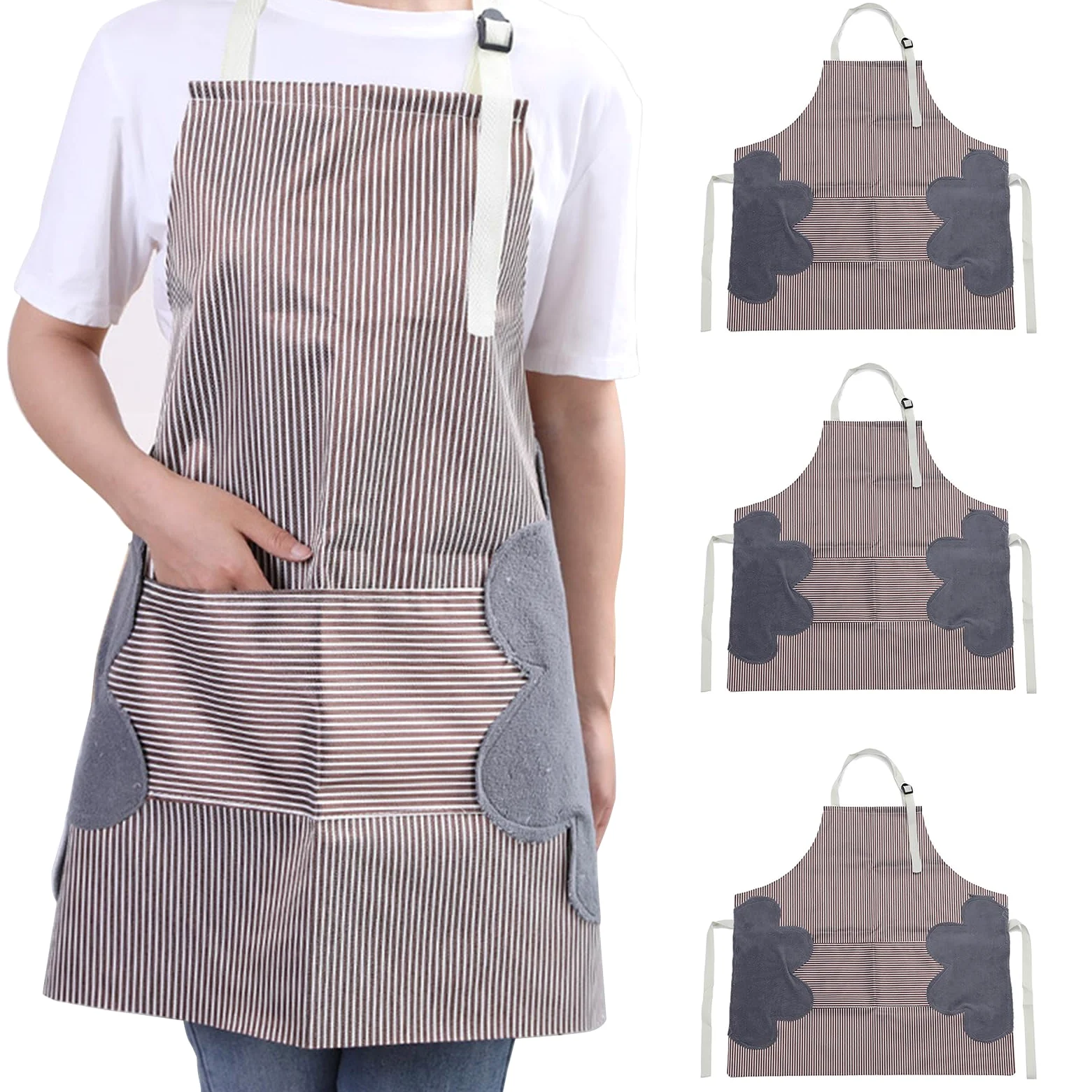 tabliers de jardinage, tablier de travail, Paquet de 3 tabliers avec grande poche for femmes, tabliers de cuisine réglables et imperméables for le jardinage de cuisine