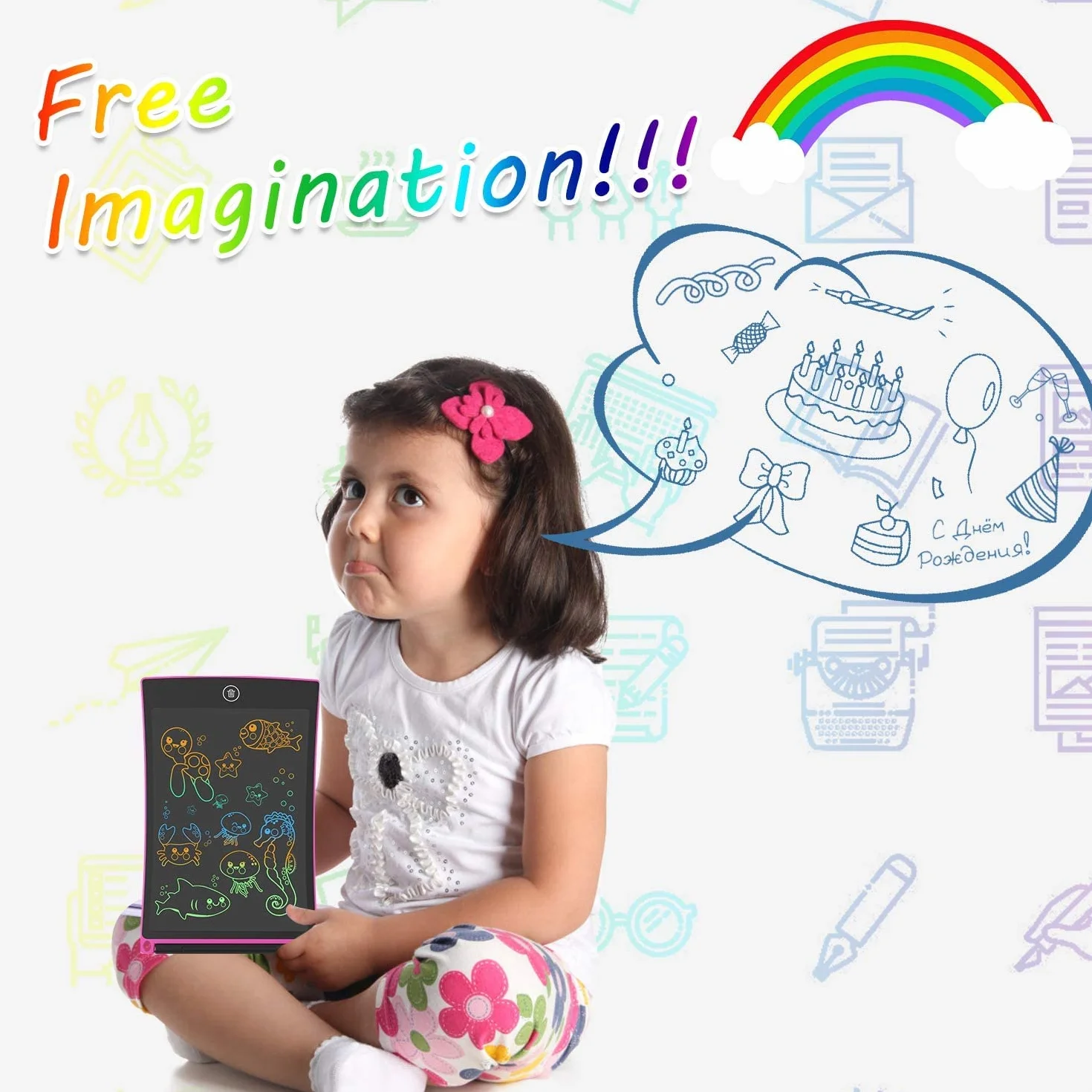 GUYUCOM Tablette Dessin Enfant 8,5 Pouces LCD Magique Écriture Cadeau 3-7 Ans Garçons Filles Rose