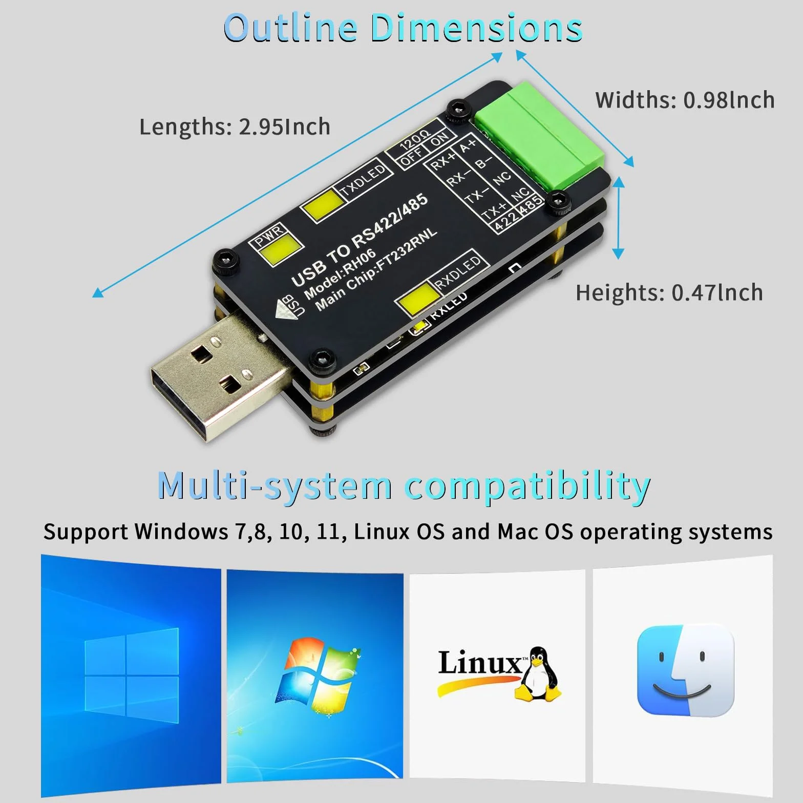 Adaptateur Convertisseur USB vers RS485/RS422 FT232RNL Triple Protection Multi-OS