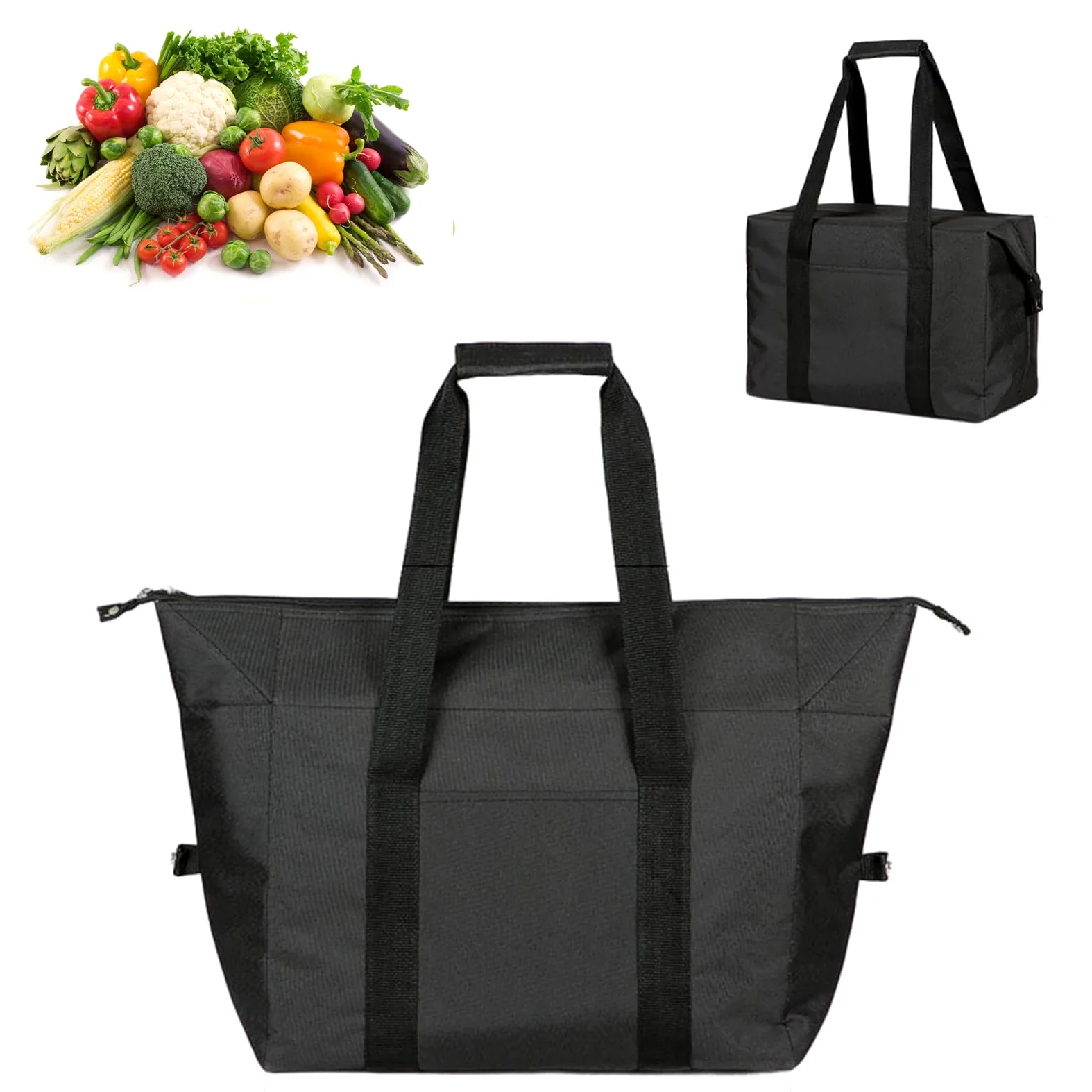 20L Sac Isotherme Course Pliable et Étanche, Grand Sac de Plage Isotherme avec Doublure Rigide, Portable Glaciere Souple Isotherme pour Repas Travail, Pique-nique, Lunch, Camping & BBQ - Noir