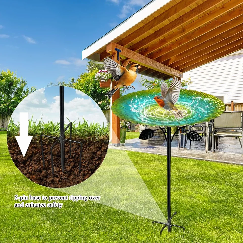 Bain d'oiseaux debout 85 cm fonte résistant au gel vert rétro