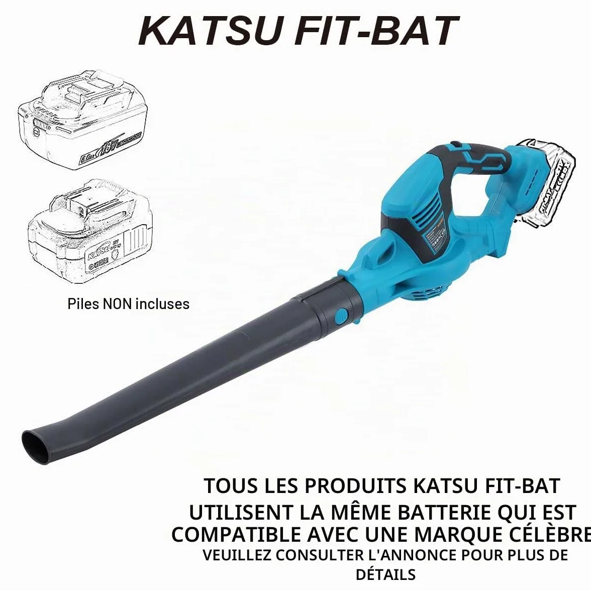 KATSU FIT-Bat 21V Souffleur de Feuilles sans Fil Souffleur d'air Portable Aspirateurs pour Garage Construction Jardin l'entretien Pelouse, sans Batterie