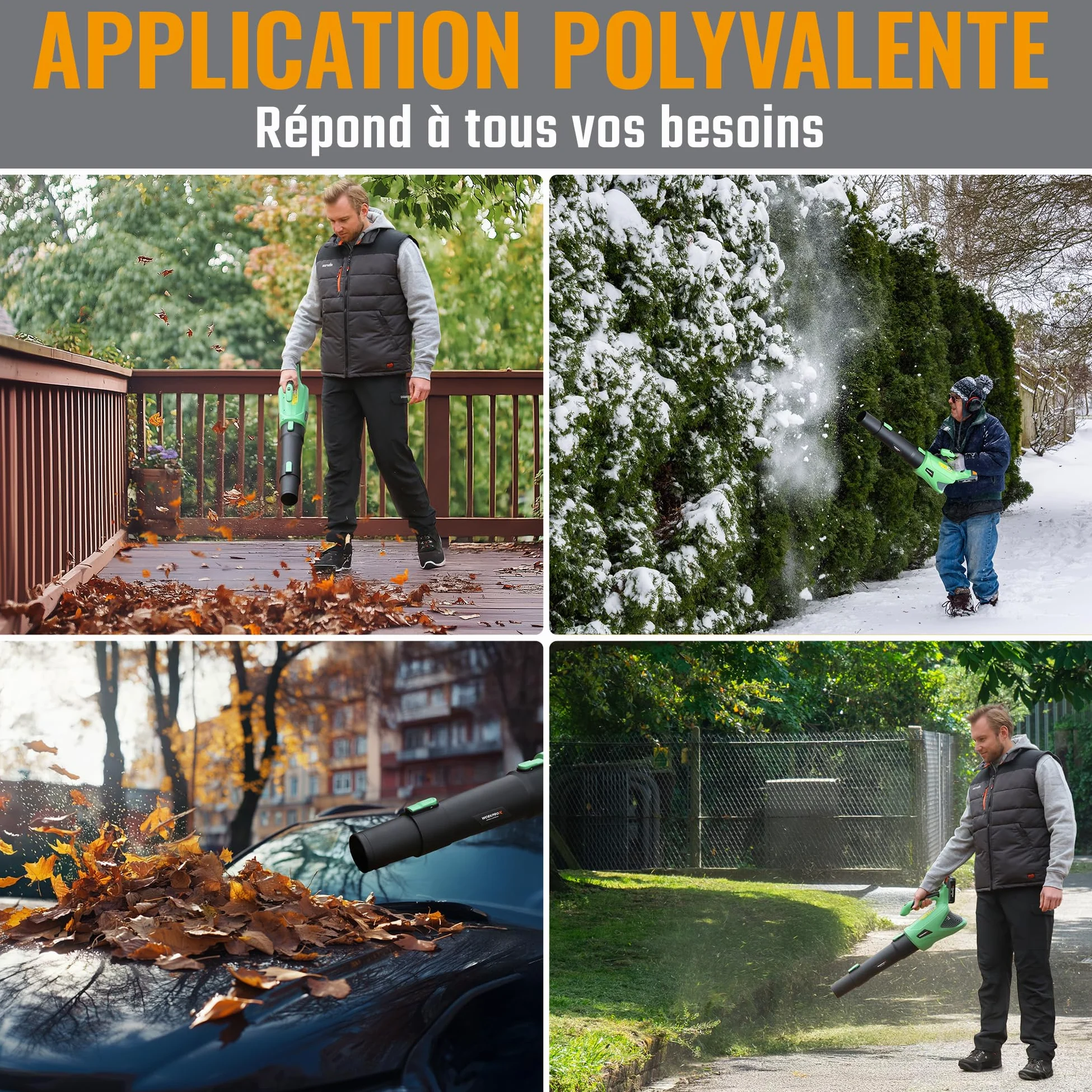 WORKPROX Souffleur de Feuilles Axial sans Fil 20V, Souffleur à Batterie 4,0 Ah avec Chargeur, Vitesse d'air Maximale 144 km/h et Capacité 850 m³/h, 5 Vitesses Réglables, pour Jardins Allées Terrasses | Chargeur Inclus, Vitesse d'air 144 km/h, Débit d'air