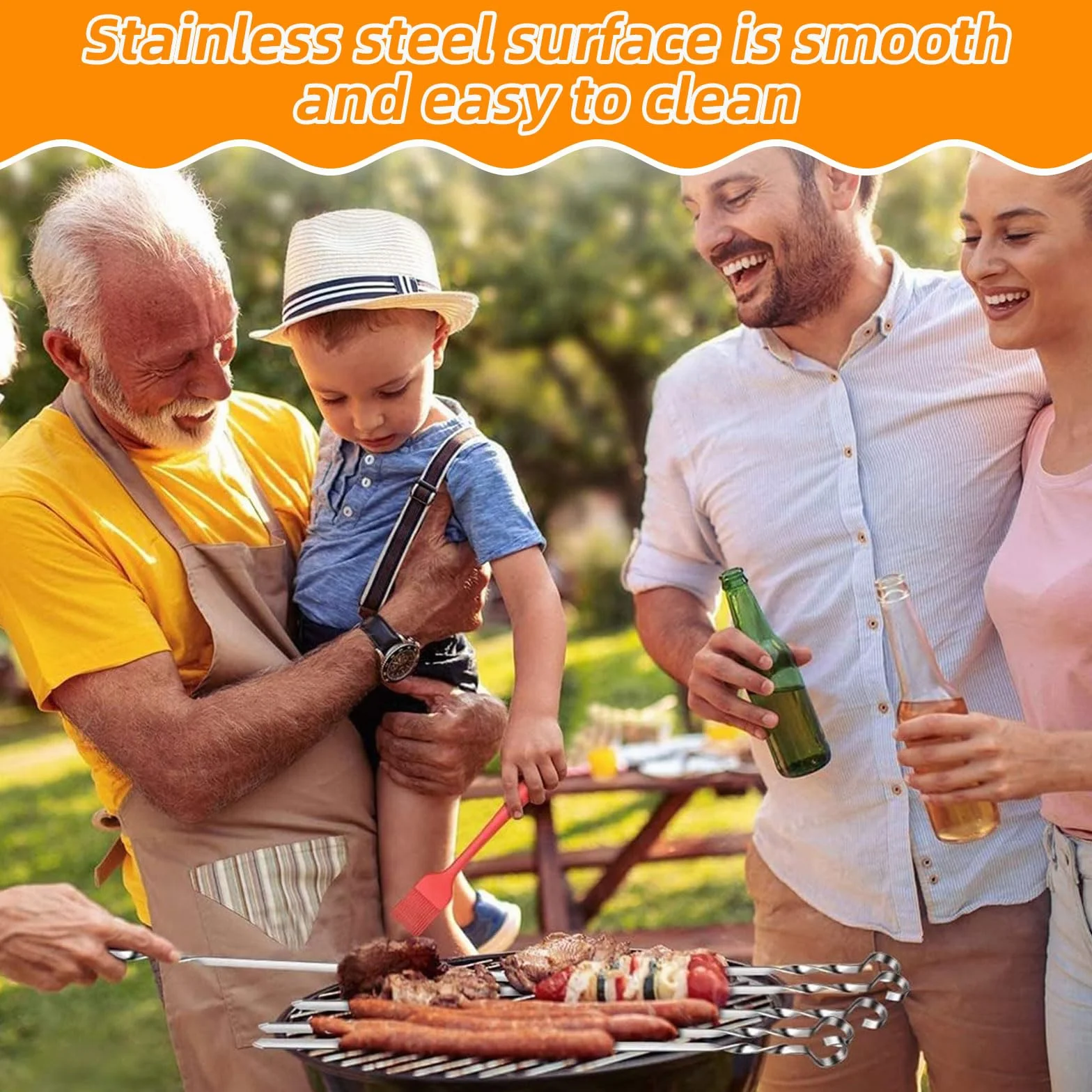 Brochettes en Acier Inoxydable 24 Pièces avec Pinceaux Réutilisables pour Barbecue Viande Légumes