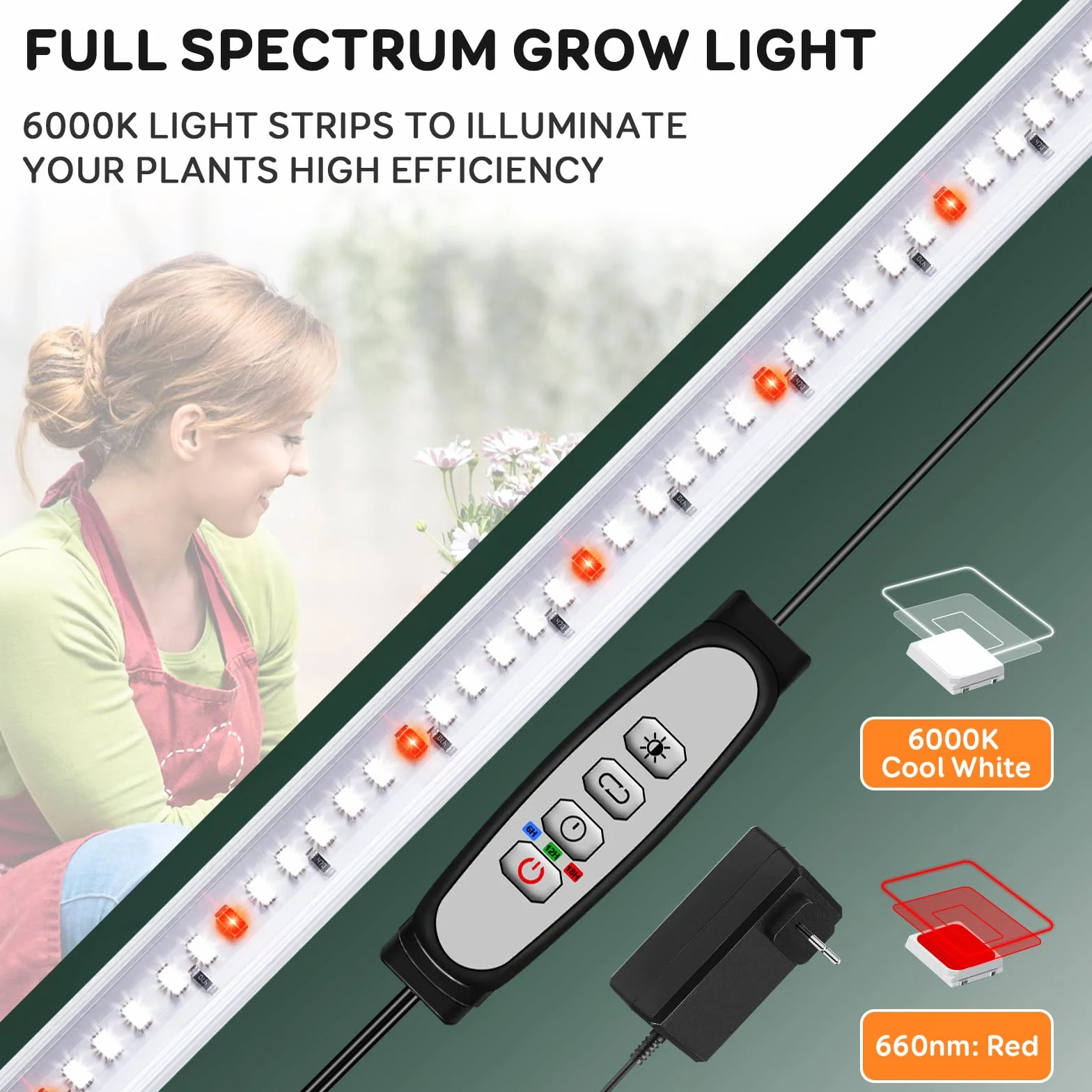 Luz para Cultivo de Plantas, Lámpara Solar de Espectro Completo, 4 Barras con Temporizador 6/12/18H, 5 Niveles Regulables