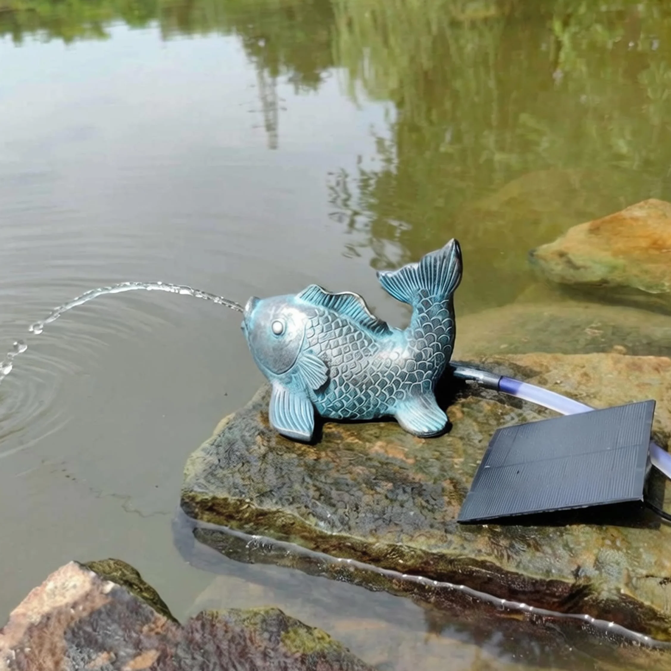 Cracheur d'étang Solaire Poisson Fontaine Décor Résine Jardin 6,89x6,30x5,51 Pouces