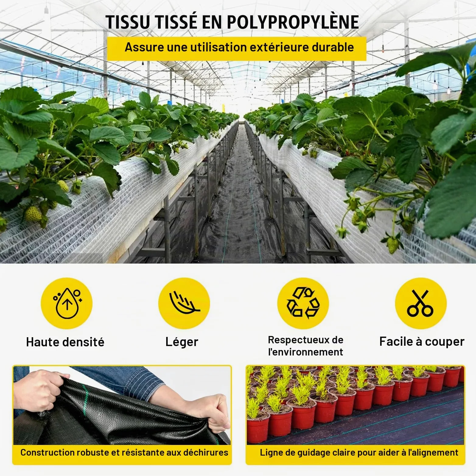 VEVOR Toile Tissée Jardin 91,4 m x 1,83 m Toile Anti-Mauvaises Herbes Tissé Anti-UV pour Les Allées des Terrasses Empêcher Les Mauvaises Herbes et Idéal Également pour Les Allées de Potagers