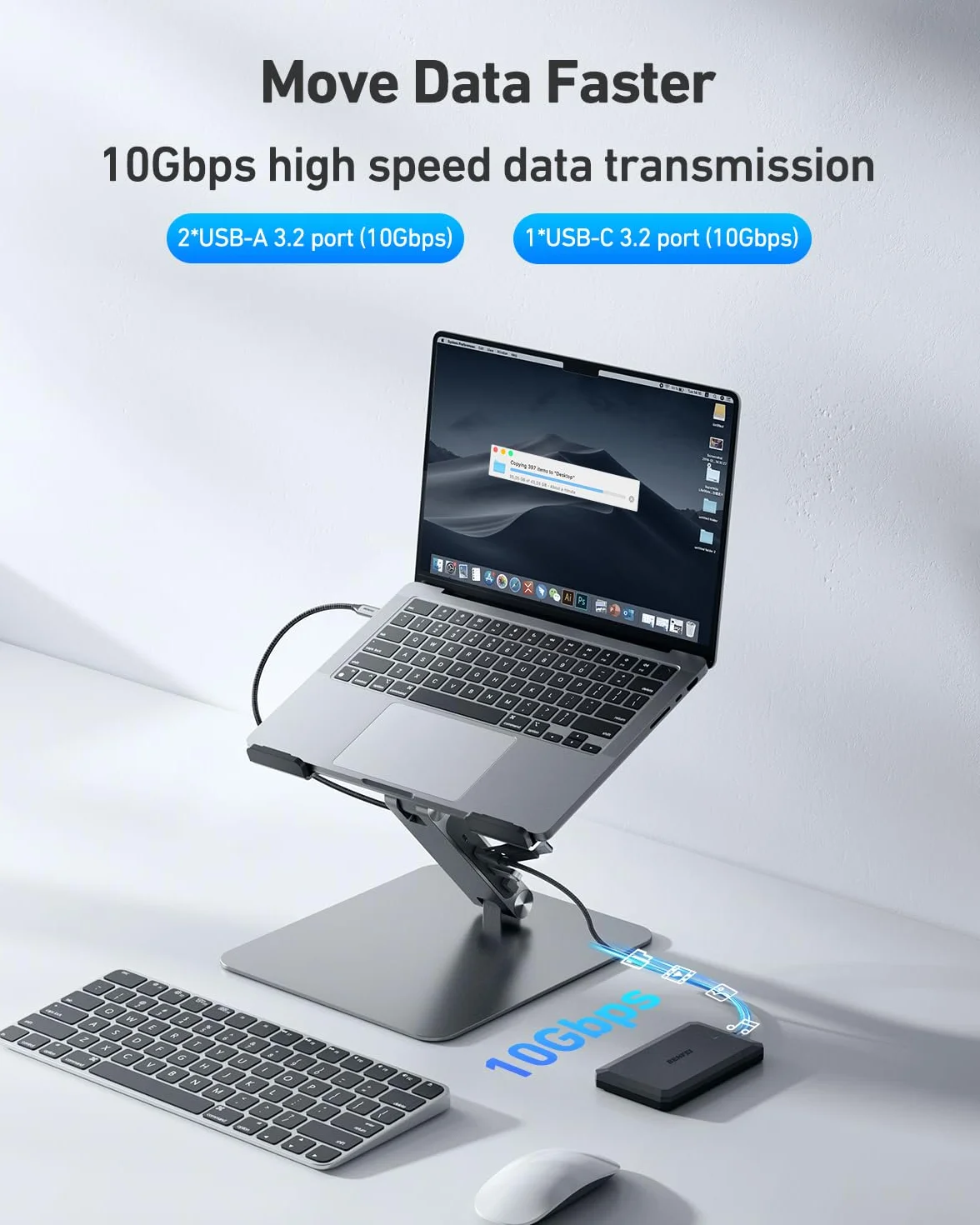 BENFEI Support pour ordinateur portable avec Station d'accueil USB C 7en1, HDMI 4K@60Hz, 100W PD, 10Gbps USB C 3.2 & USB A 3.2 Compatible MacBook Pro Air iPad Pro XPS Thinkpad