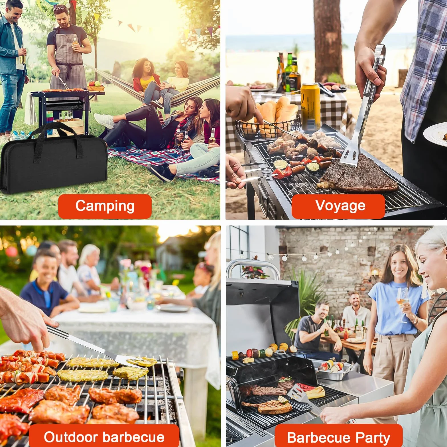 Set de Barbecue en Acier Inoxydable 27 Pièces, Ustensiles de Grillade Professionnels avec Sac de Rangement