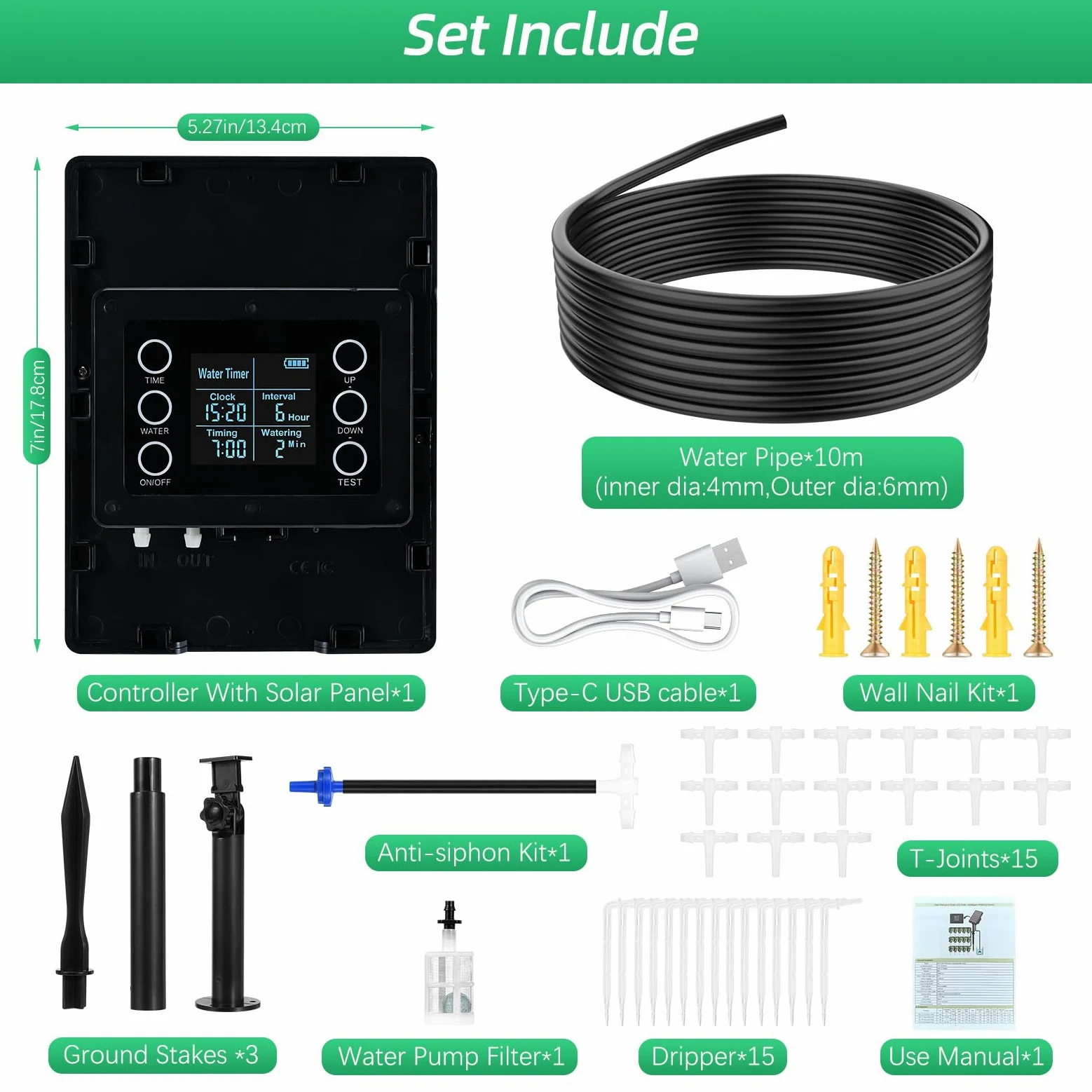 Kit D'irrigation Goutte a Goutte Énergie Solaire, Système Arrosage Automatique Goutte à Goutte, Systeme D'irrigation Jardin Avec 10M Tuyau Arrosage, Programmateur Arrosage pour 15 Pots