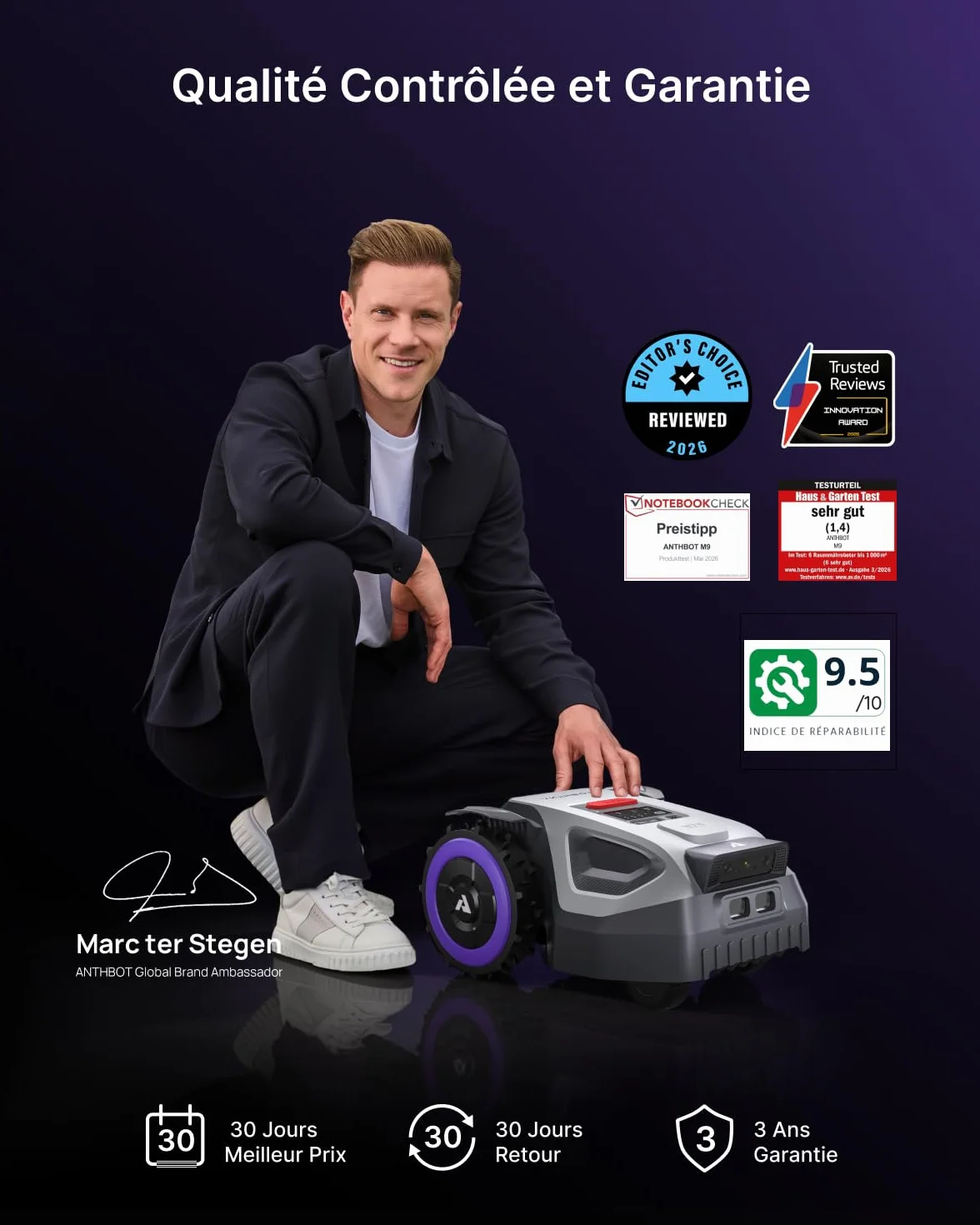 ABTHBOT M9 Robot Tondeuse sans Fill Périphérique-1000m², Navigation NetRTK, 4G,5000mAh, Pente 24°