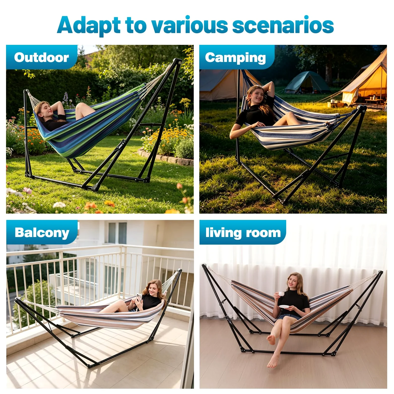 Hamac avec Support pour l'extérieur ou l'intérieur, Aucun Arbre requis | 1 Minutes Setup sans outil | Hammock réglable pour Patio Yard | Sac de transport inclus |450 lbs Capacité