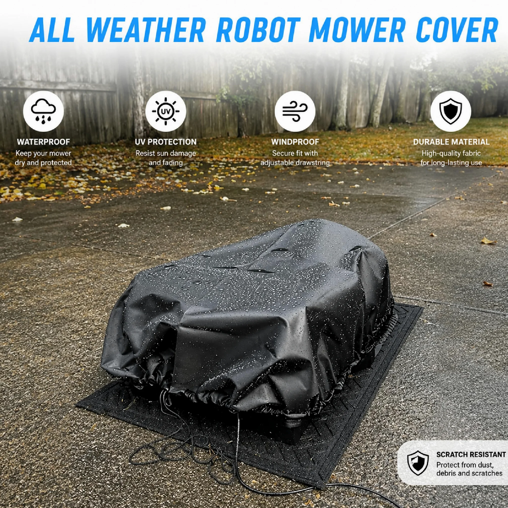 Abris Robot Tondeuse pour LawnMaster OcuMow MX, 600D Housse Imperméable Oxford avec Cordon Coupe-Vent Anti-UV Extérieur