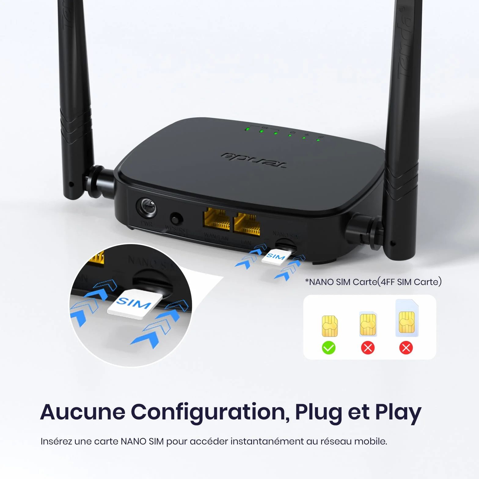 Tenda Box 4G Routeur SIM LTE 150 Mbps 2.4GHz 300 Mbps CAT4 2 Antennes Externe Fast Ethernet LAN/WAN 4G03 Pro