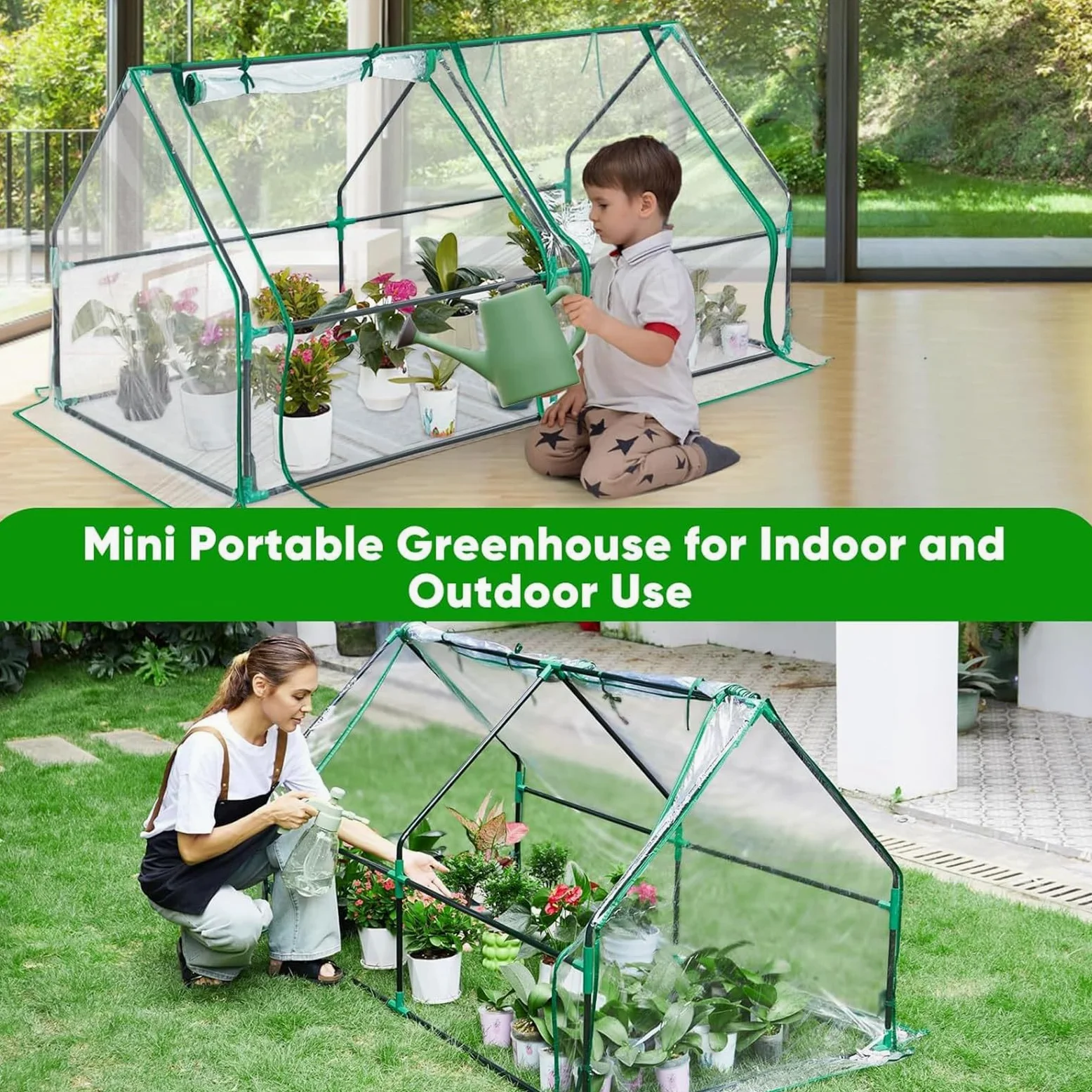 Mini Serre Portable, Petite Serre, Porte zippée Enroulable et Housse en PVC Toutes Saisons, Serres extérieures et intérieures, 120x60x60cm