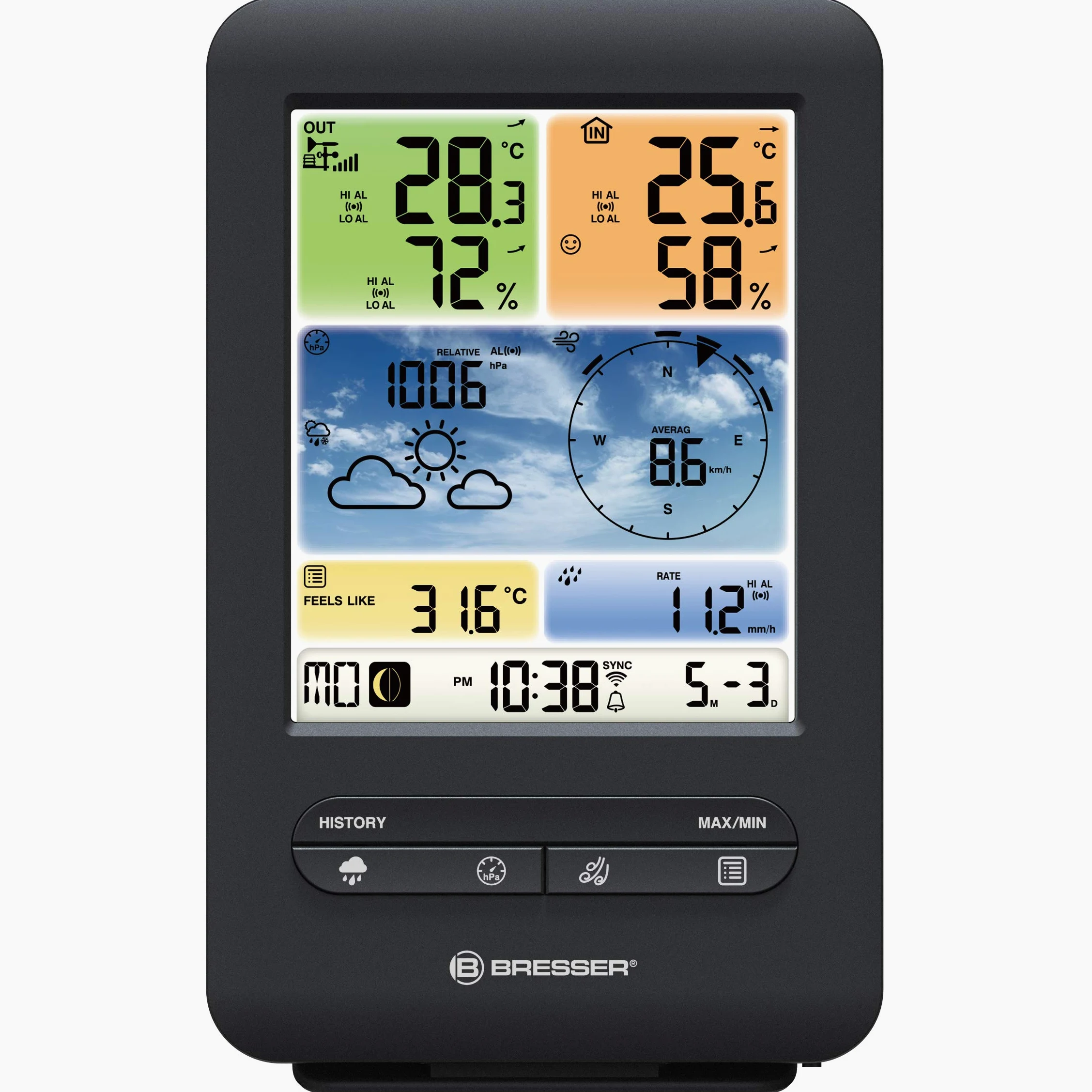 BRESSER Station météo Pro WiFi avec capteur extérieur 7002585 Noir | Bresser V Station météo sans fil professionnelle Wifi 5 en 1