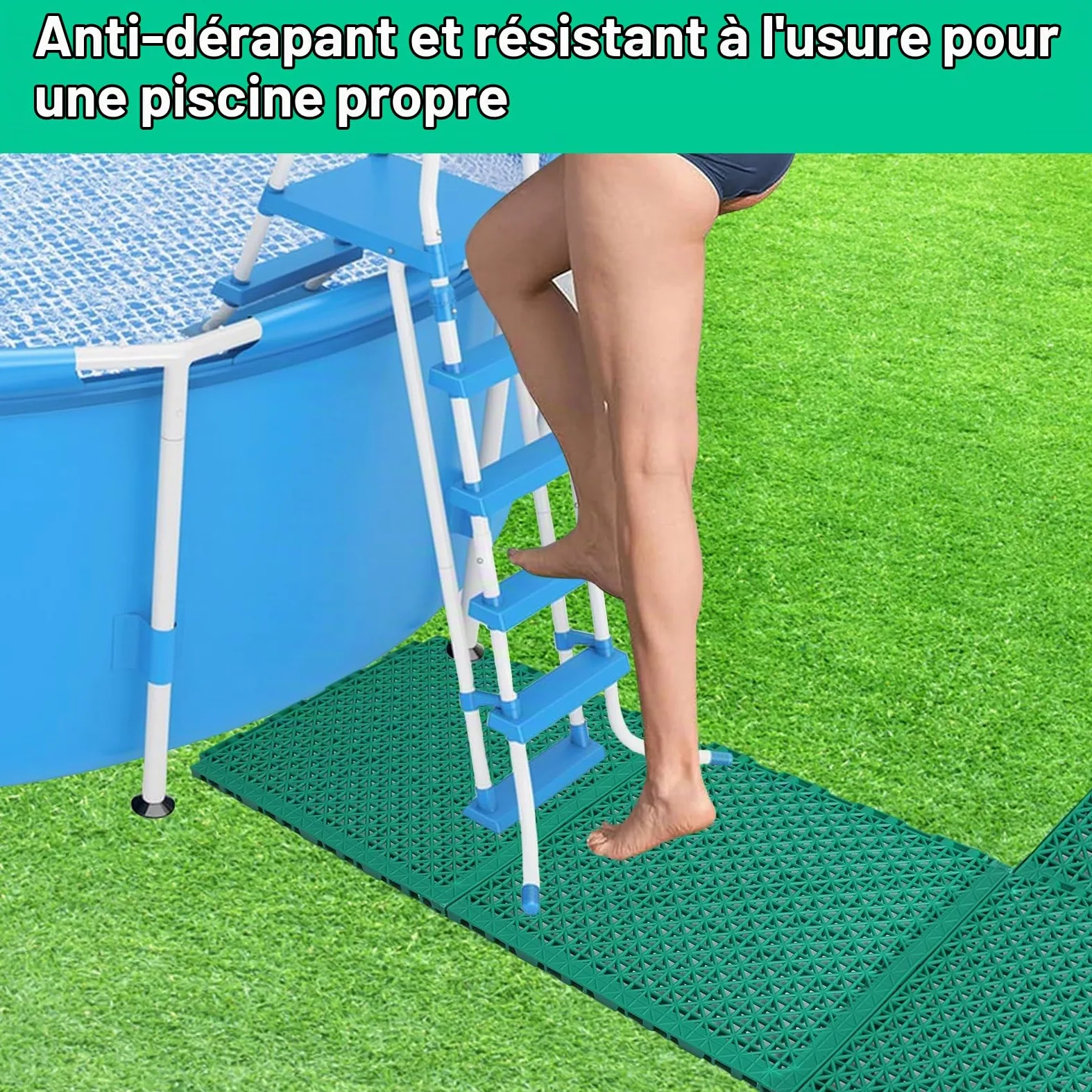 Tefola Lot de 16 Tapis de Sol pour Piscine Hors Sol, Tapis Antidérapant en Plastique Creux, Tapis Puzzle, pour Salle de Bain, Patio, Jardin, Extérieur(Carré, 25x25cm)
