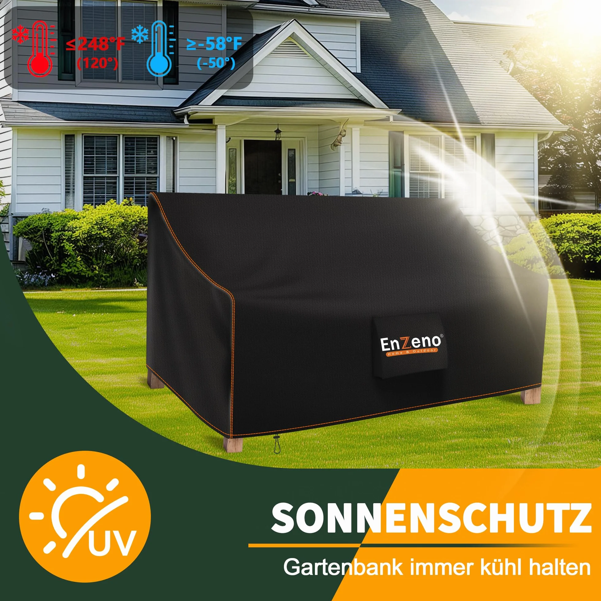Enzeno Housse de banc de jardin 2 places imperméable 210D Oxford 135x66x64/90 cm