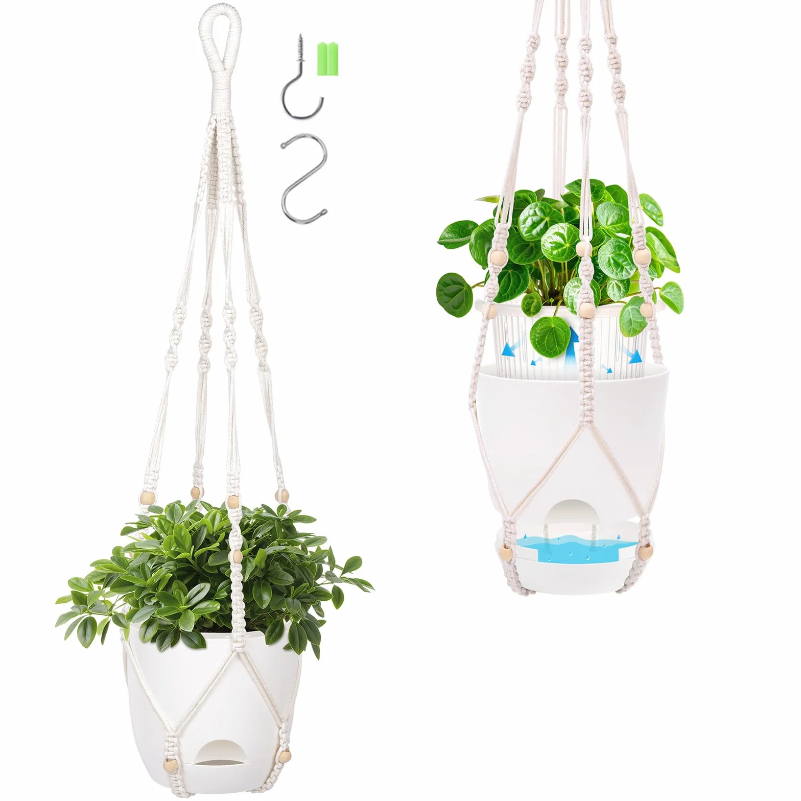 Pot Suspendu Plante Exterieur Intérieure 14,5cm Macrame Suspension 86,36cm Plastique avec Trou de Drainage