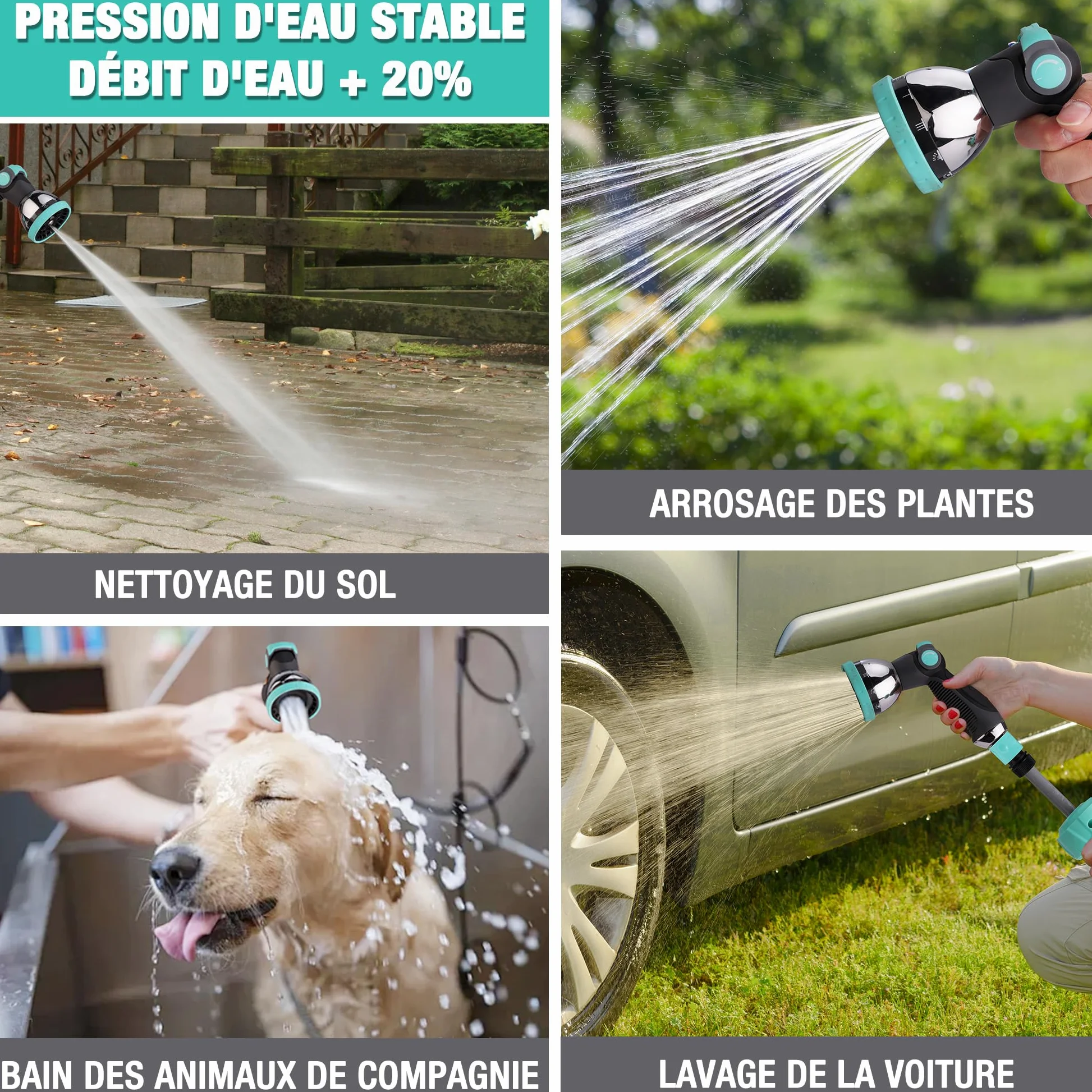 HAUSHOF Enrouleur de Tuyau d'Arrosage 30 m Mural Pivotant 180° | Enroulement Automatique, Buse de Pulvérisation 10 en 1, Idéal pour Jardins, Garages, Patios et Balcons