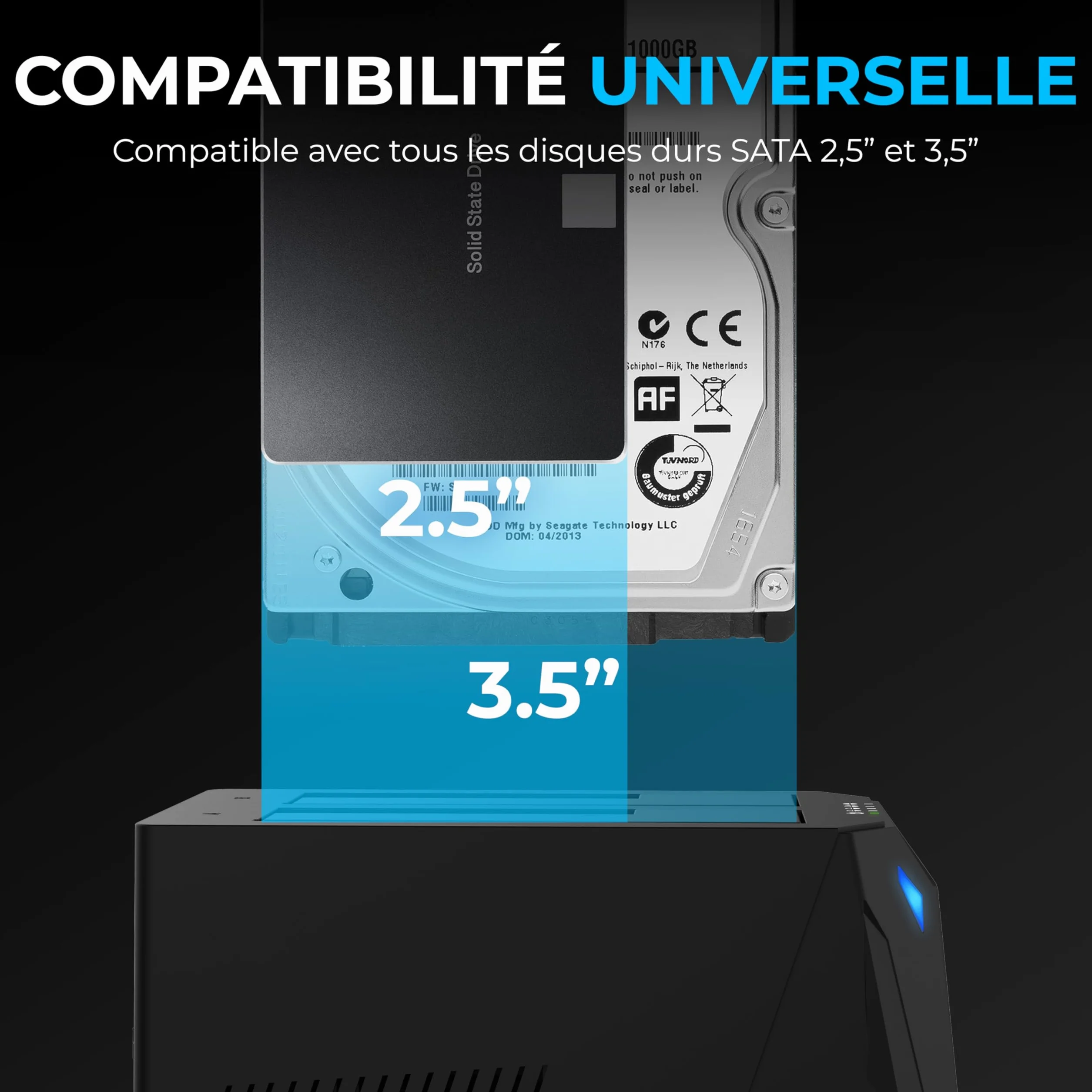 SABRENT Boîtier Disque Dur 3.5 2 Baies SATA USB 3.0 Adaptateur SSD/HDD Clonage Hors Ligne UASP