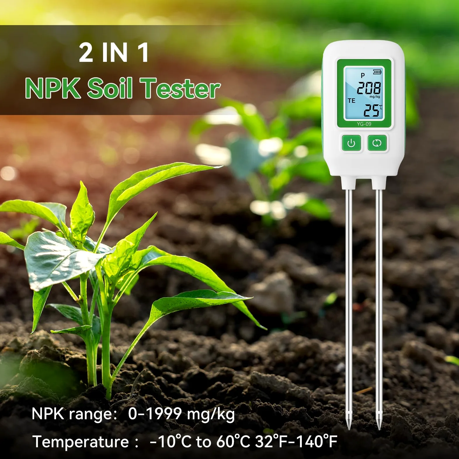 Testeur de Sol NPK 4 en 1 Température Appareil Numérique 268mm Écran LCD | Mesure Rapide Azote Phosphore Sonde Potassium Rétroéclairé Adapté Potager Pelouse Serre Détection de la Santé des Plantes