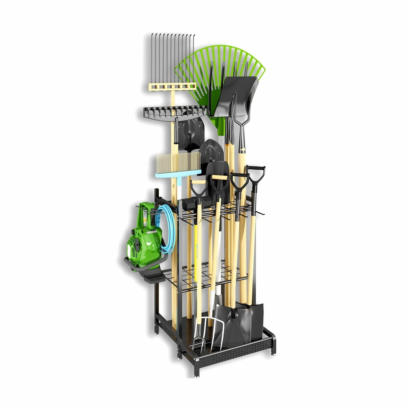 Organisateur d'outils de jardin, support d'outils de jardin en métal, rangement d'outils de jardin, jusqu'à 35 outils, pelles, râteaux, balais, for l'organisation du garage, hangar, extérieur noir