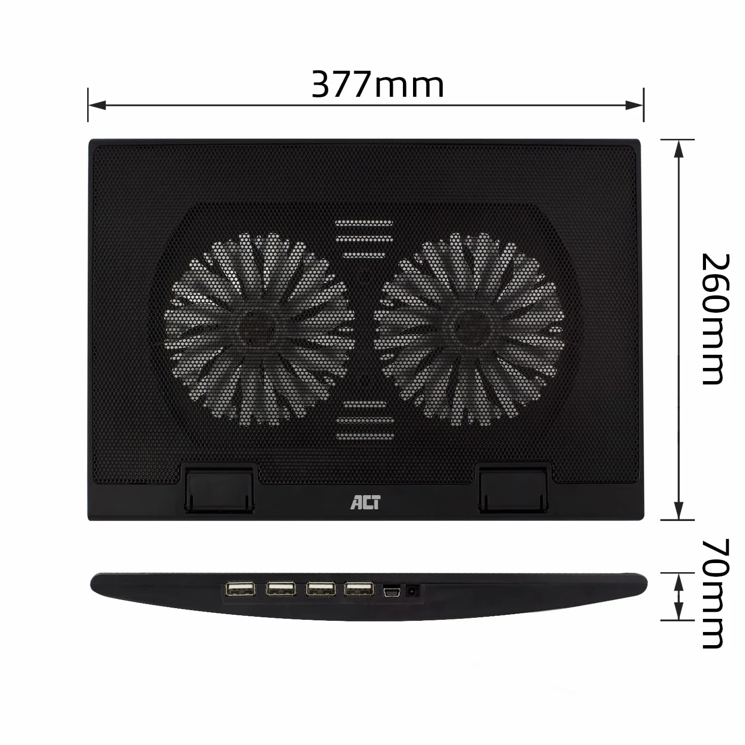 ACT Support de Refroidissement pour Ordinateur Portable 17", 2 Ventilateurs Silencieux, Hauteur Réglable, Concentrateur USB 4 Ports