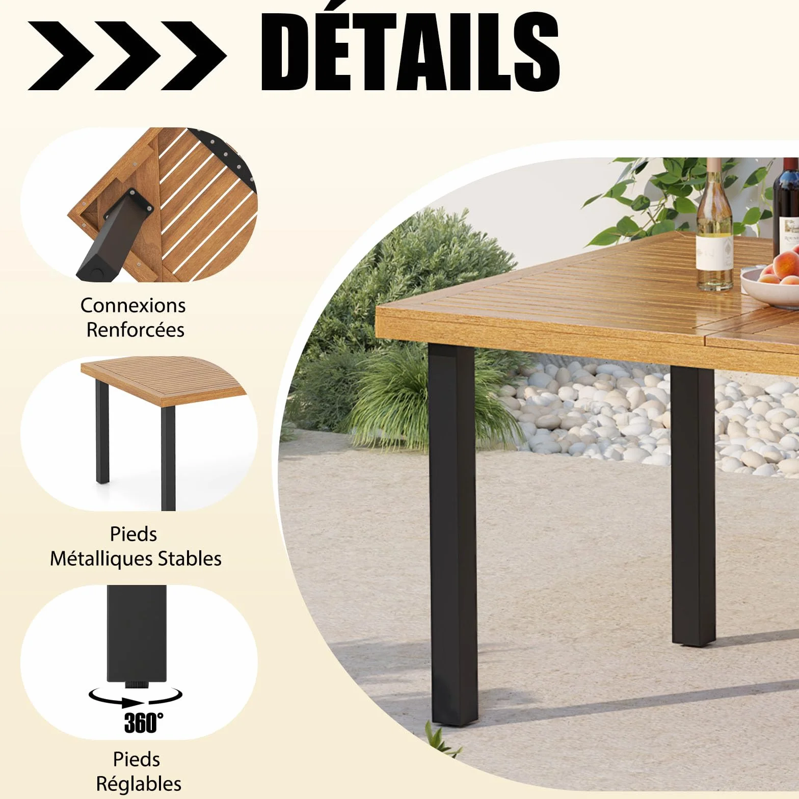 GOPLUS Table de Salle à Manger en Bois d'Acacia FSC 200 x 100 x 75 cm pour 8 Personnes avec Trou pour Parasol