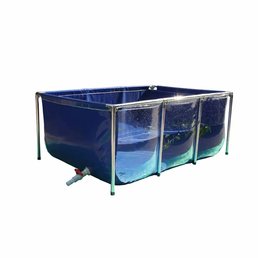 Rygcrud Bassin pour Aquarium - Toile PVC avec Cadre en Acier, Bassin À Koïs Hors Sol Préformé avec Fenêtre Transparente, Grande Capacité Bassin D'élevage(140x140x35cm)