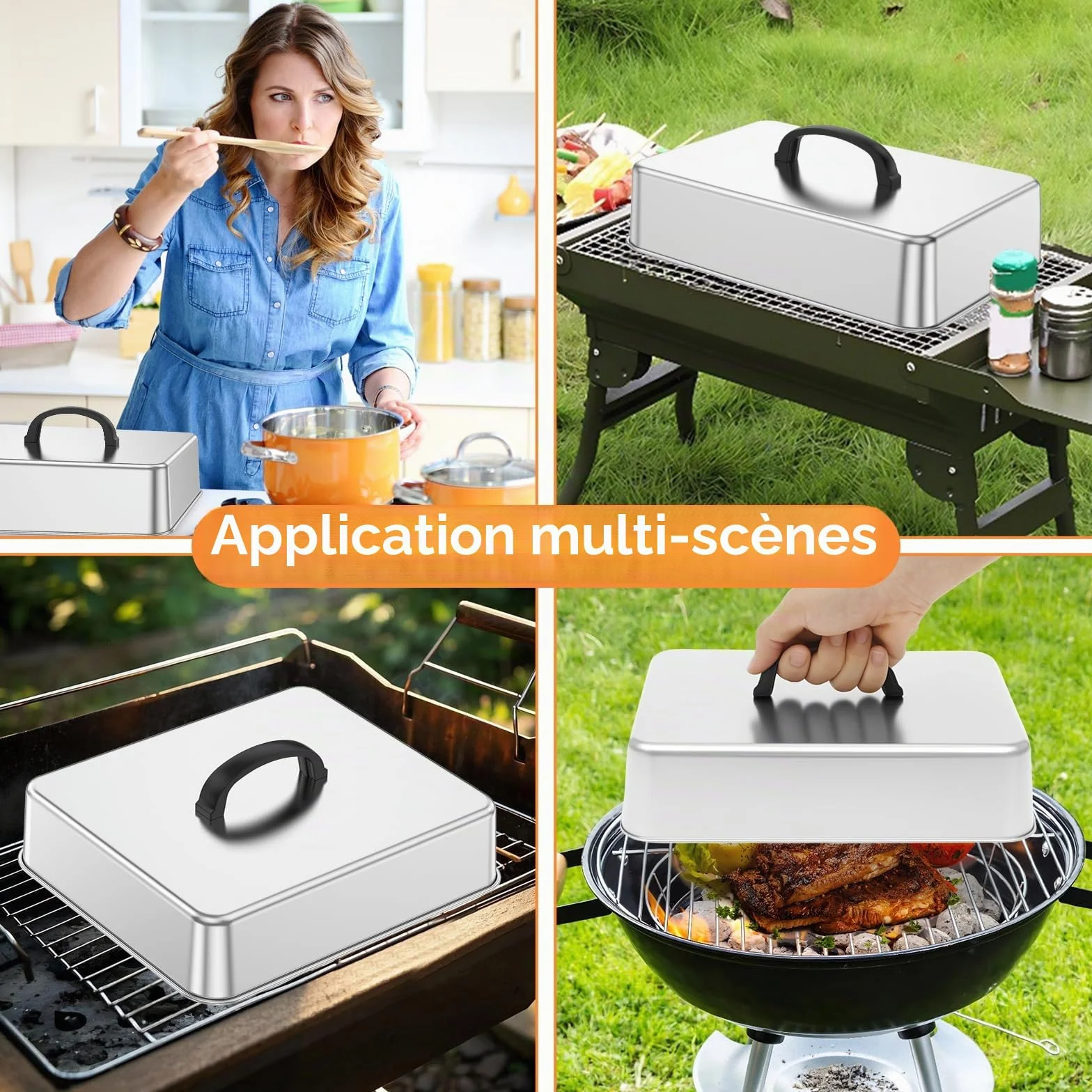 Lot de 2 cloches de barbecue rectangulaires en acier inoxydable 28,5 x 22 x 10,5 cm