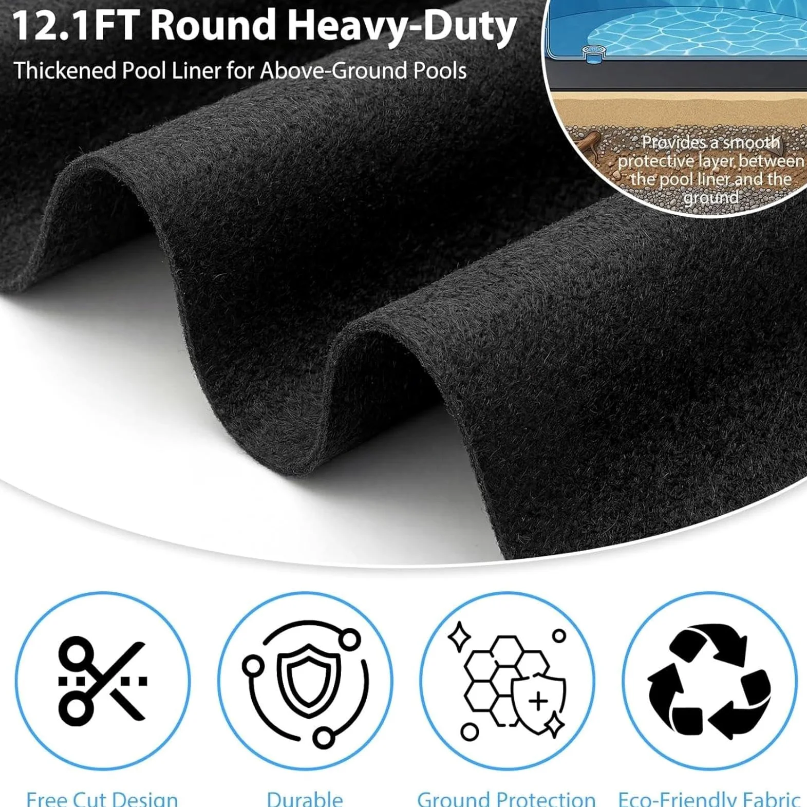 Générique 370cm Tapis De Revêtement De Piscine, Tapis De Sol Rond pour Piscine, Petits T-apis De Spa pour L'extérieur, T-apis De Sol De Piscines Antidérapant pour Sols en Gravier, Ciment Et Béton