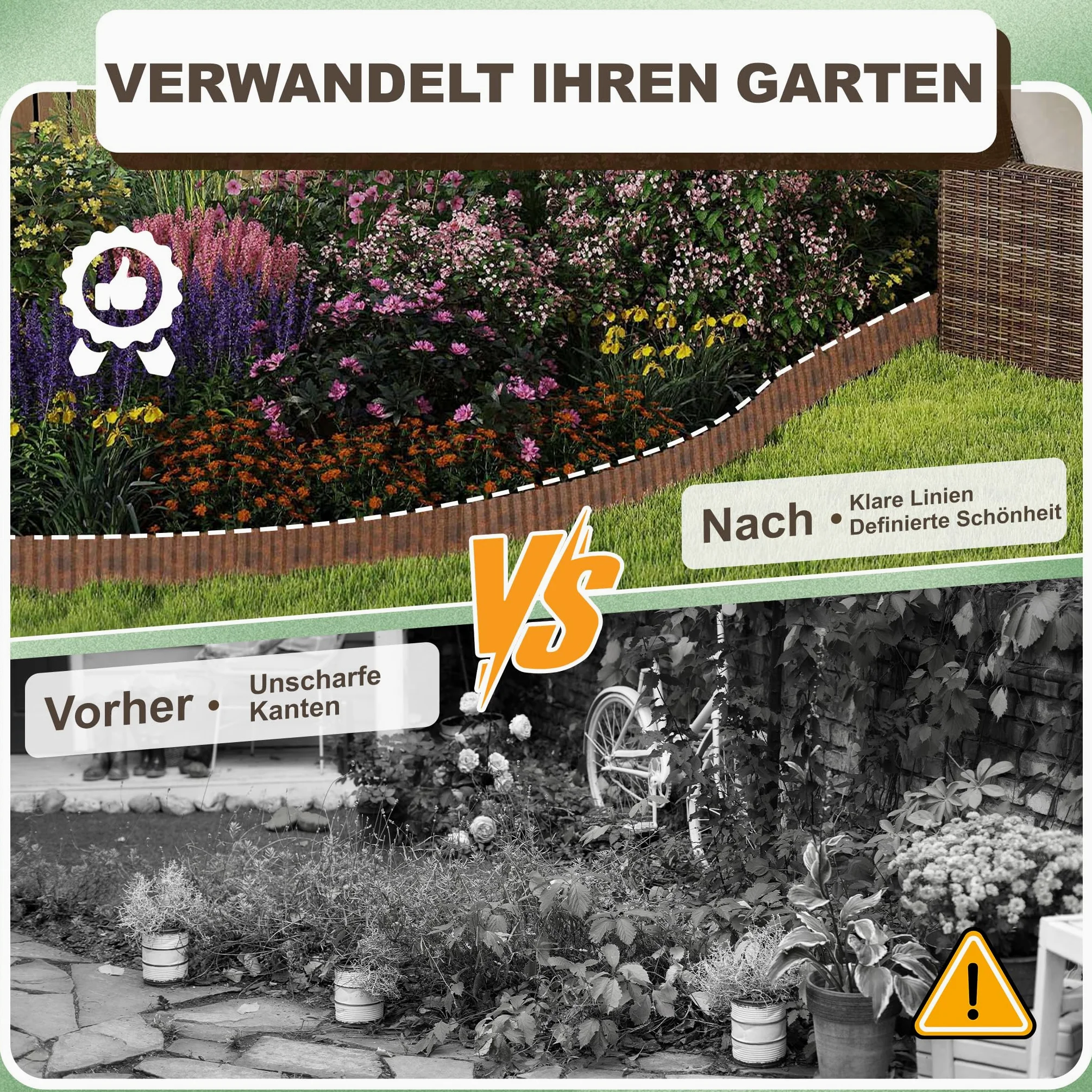 Aufun Bordure de pelouse en métal - 10 m - En forme de vague - 18 cm de haut - Idéale pour la délimitation de pelouse et de parterres - Inoxydable et durable - Flexible pour les amateurs de jardin et
