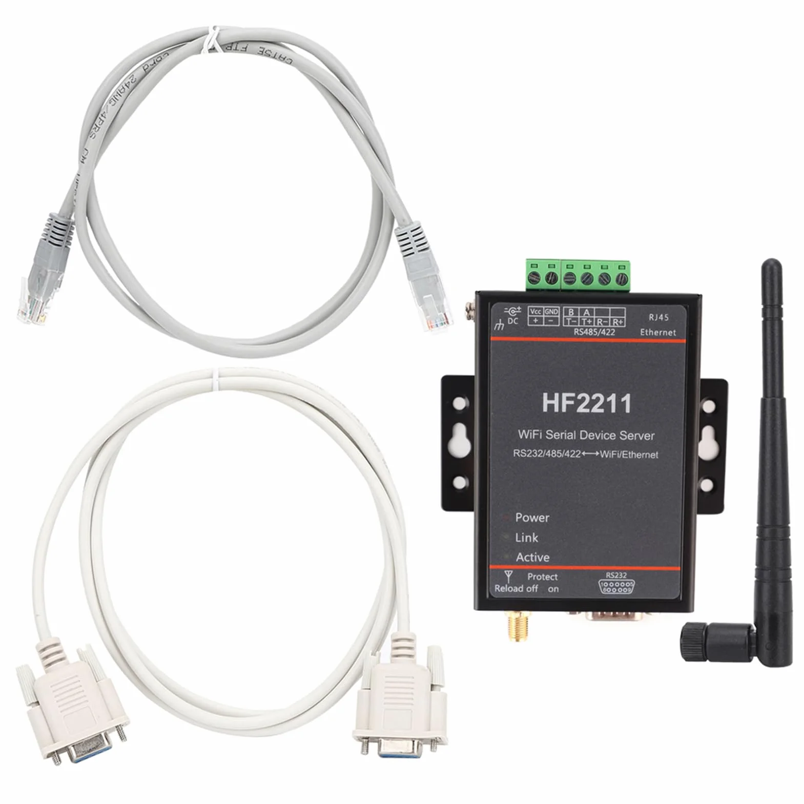 Serveur de Périphérique Série RS232/485/422 vers WiFi Ethernet DTU 5-36VDC 95x65x25mm