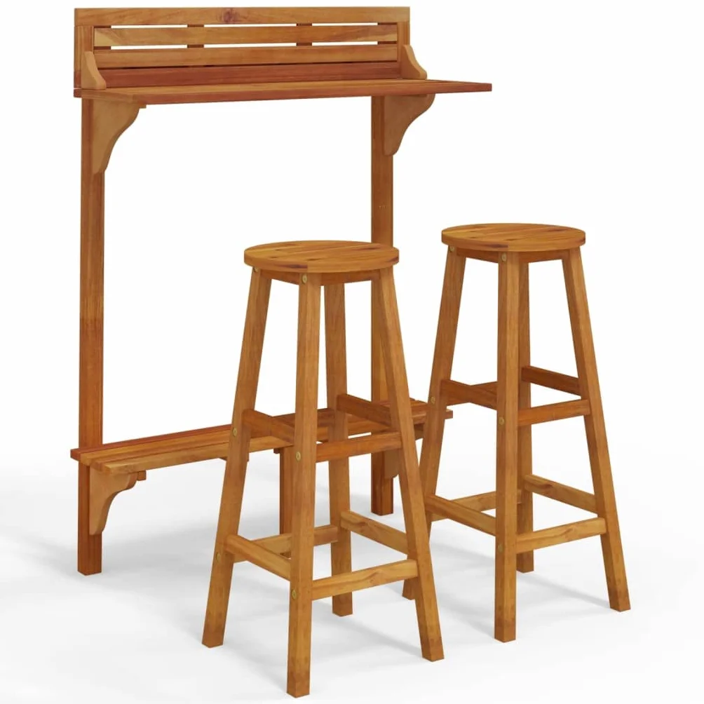vidaXL Ensemble de Bar de Balcon 3 pcs Mobilier de Patio Bois d'Acacia Massif