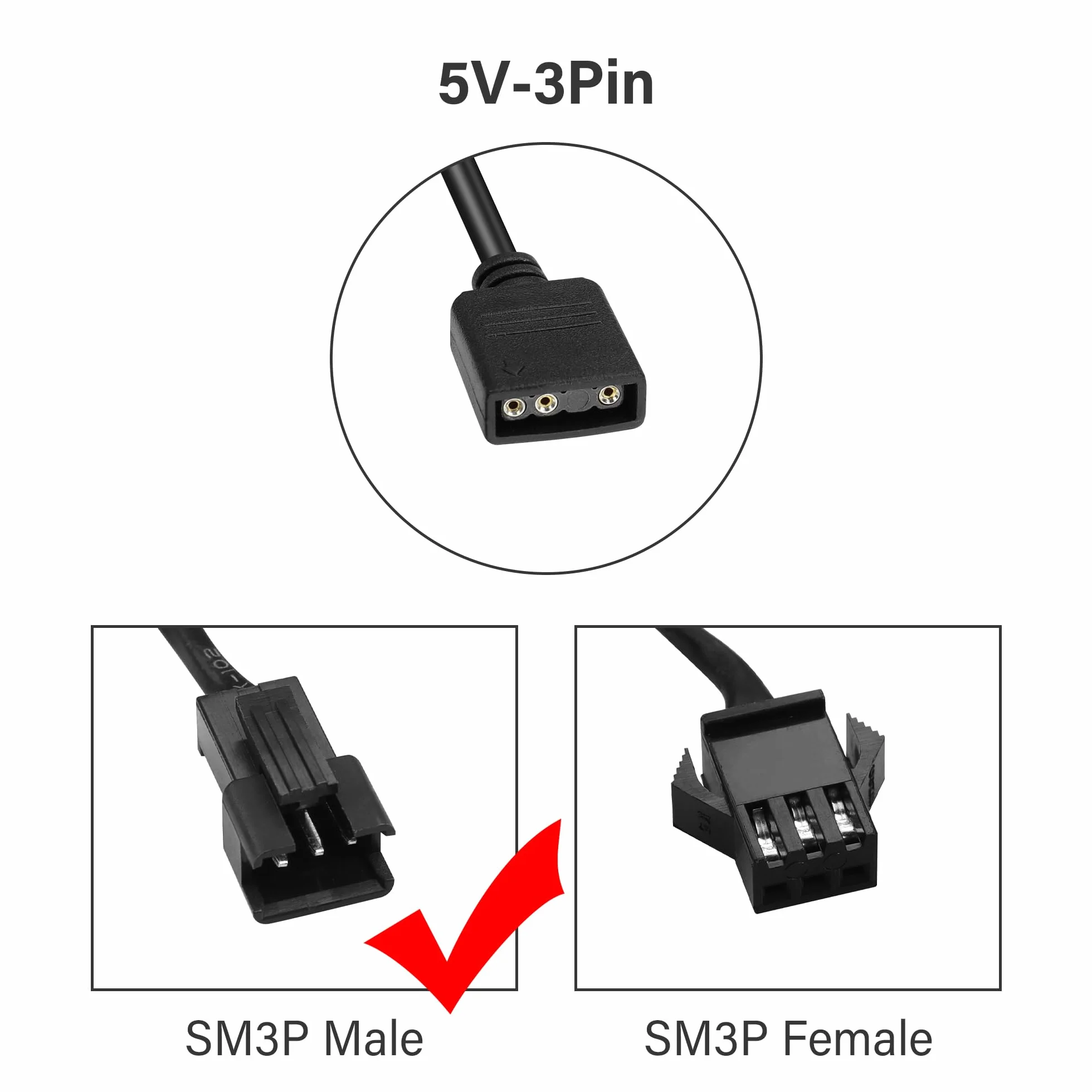 Câble d'Extension RGB 3 Broches Vers SM Adaptateur Mâle ARGB 5V Pour Ventilateur Bande LED PC 0.98ft