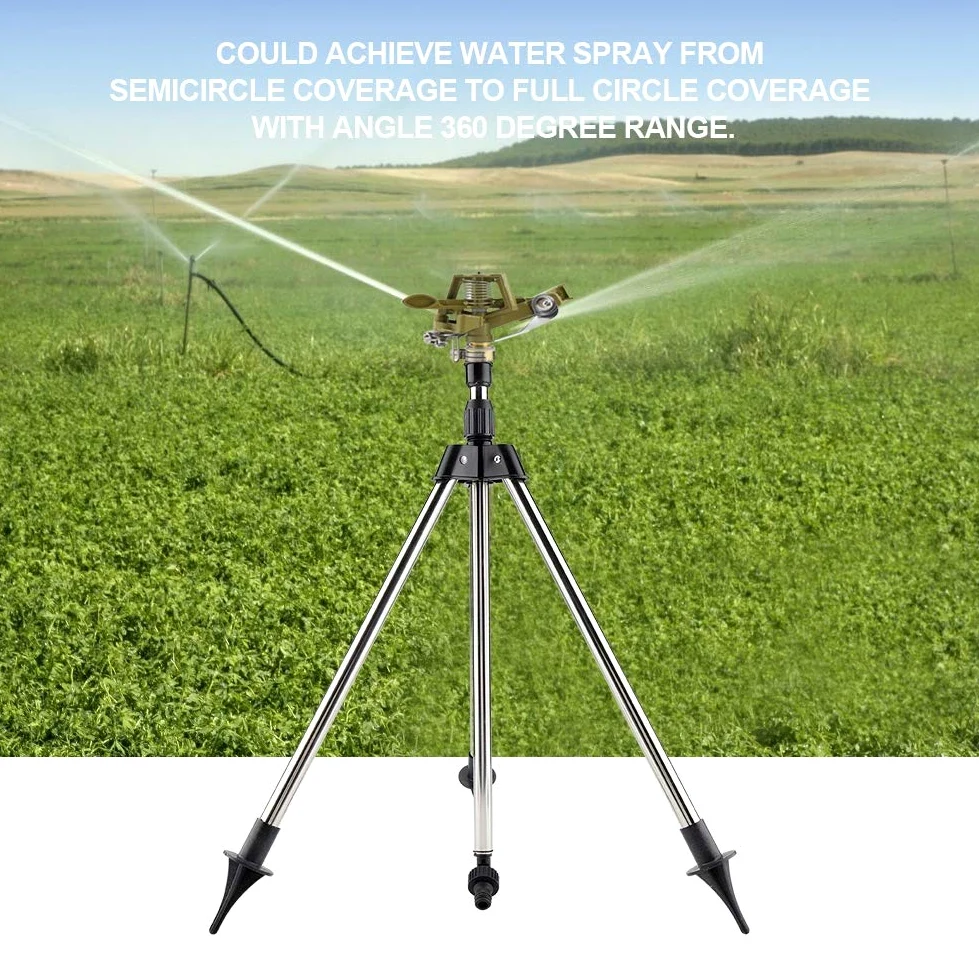 Buachois Arroseur sur Trépied, TêTe D'arrosage à Impact sur Base de Trépied en Acier Inoxydable, Irrigation de Grande Surface à 360 Degrés, Filetage 1/2in, Pulvérisateur D'arrosage