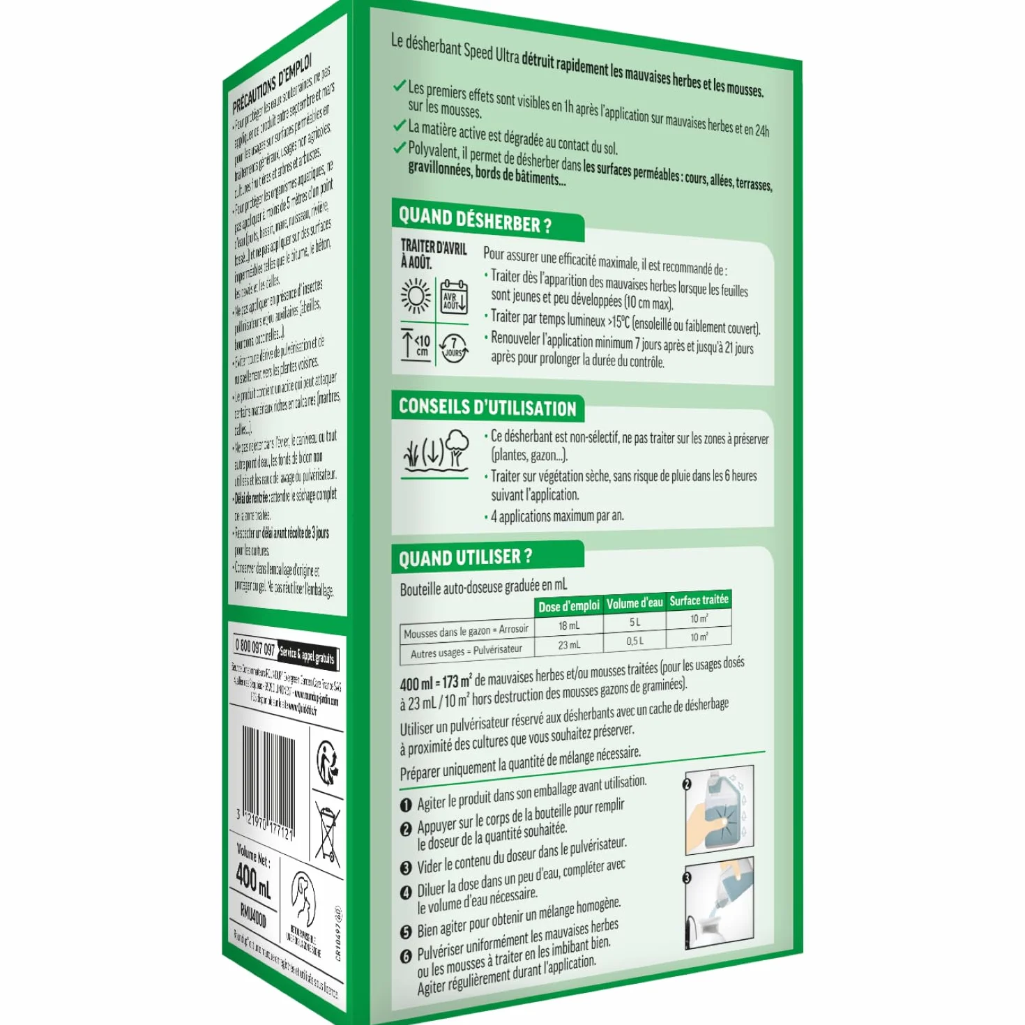 ROUNDUP Désherbant Concentré 2-en-1 Mauvaises Herbes Mousses 400ml