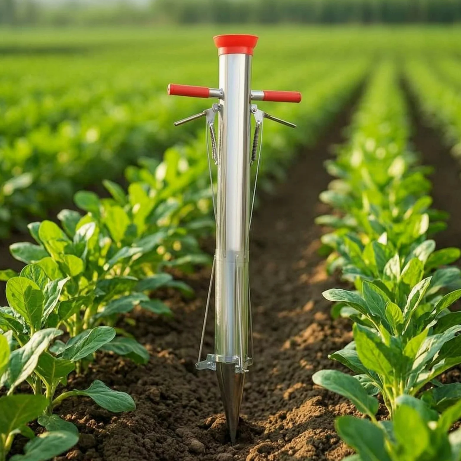 Plantoir de Légumes Manuel Transplantoir Outil de Plantation Semoir à Manche Long Guidage des Racines Taux de Reprise, Taille Unique, Acier Inoxydable Épaissi, Poignée Simple