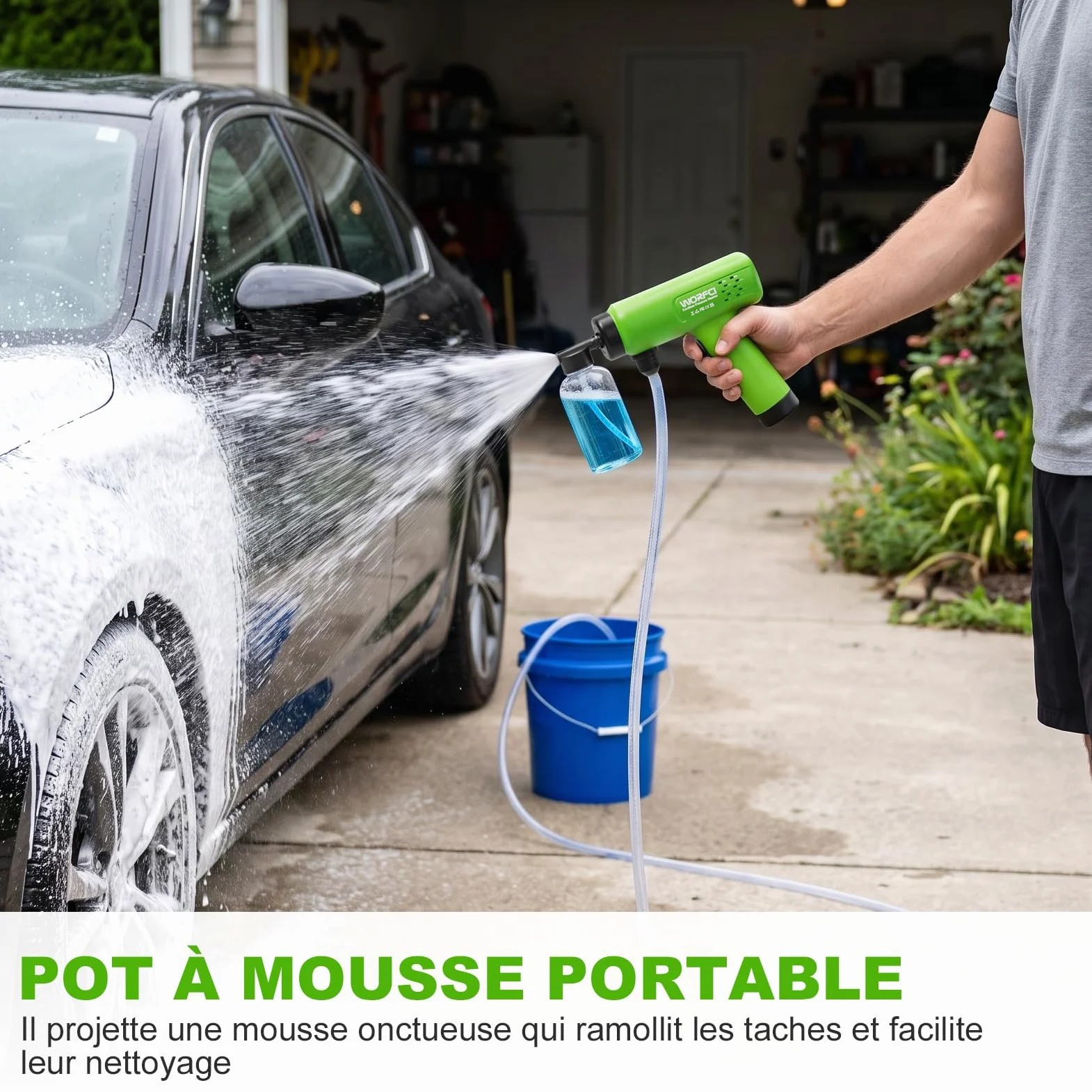 Mini Nettoyeur Haute Pression sans Fil, USB C, Affichage Batterie | Buse 5 en 1, Pot à Mousse Portable, Tuyau de 5 m, Jet de Lavage Portable 260 PSI pour Lavage de Vvélo, Voiture, Caravane