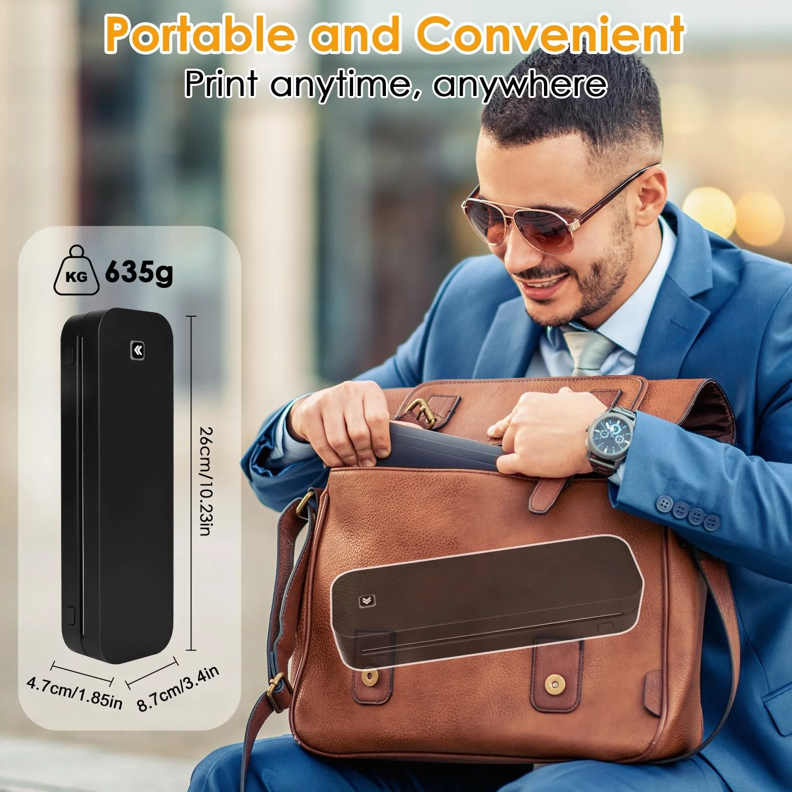 Imprimante Portable A4 Bluetooth Thermique Compacte, Compatible Android iOS, 210x297mm, Noir