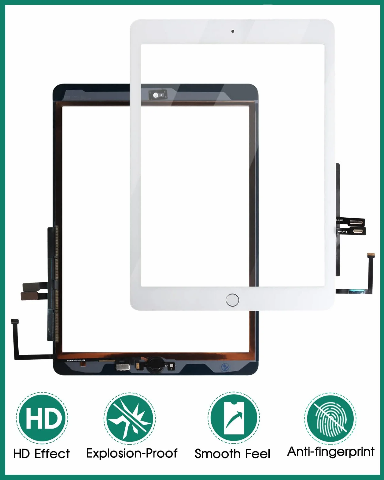 Écran tactile numériseur de rechange pour iPad 9.7 2018 A1893 A1954 avec verre trempé et outils (blanc)