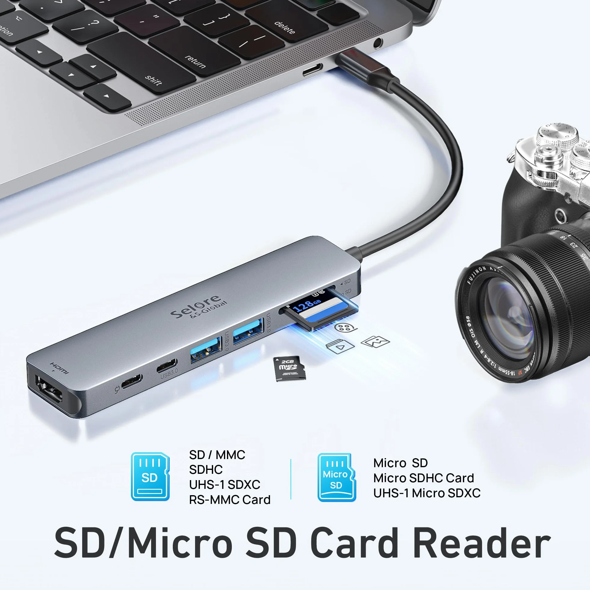 Selore Hub USB C 7-en-1 Adaptateur USB C HDMI 4K USB 3.0 Lecteur Carte SD/TF pour MacBook Pro 2020 MacBook Air 2020