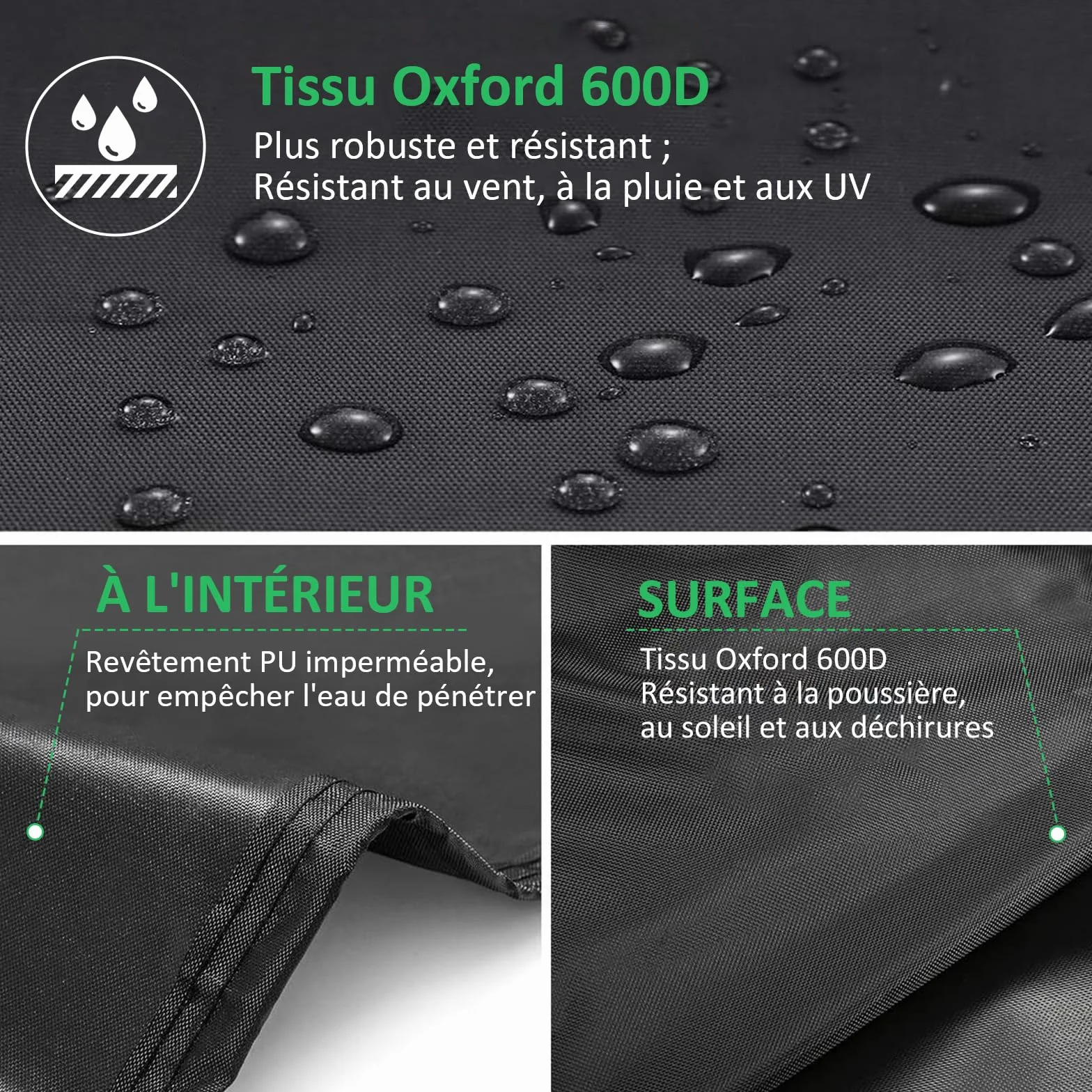 Housses de Canapés de Jardin 600D Oxford Imperméable Anti-UV Protection Banc Extérieur 190x70x65/94cm