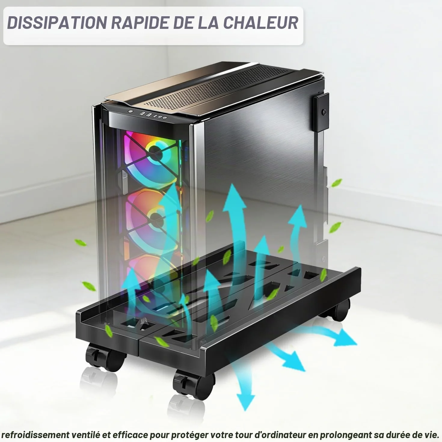Support CPU réglable universel pour PC ordinateur de bureau avec roues pivotantes et roulettes Noir