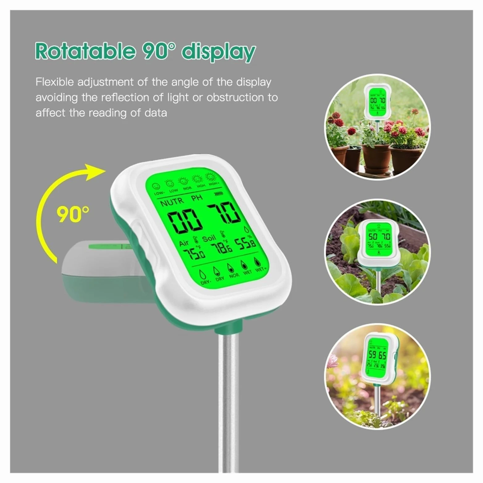 Testeur de Sol numérique 7 en 1, pH, humidité, lumière, fertilité, température, for Plantes Jardin, Ferme, Agriculture Jardinage, Agriculture