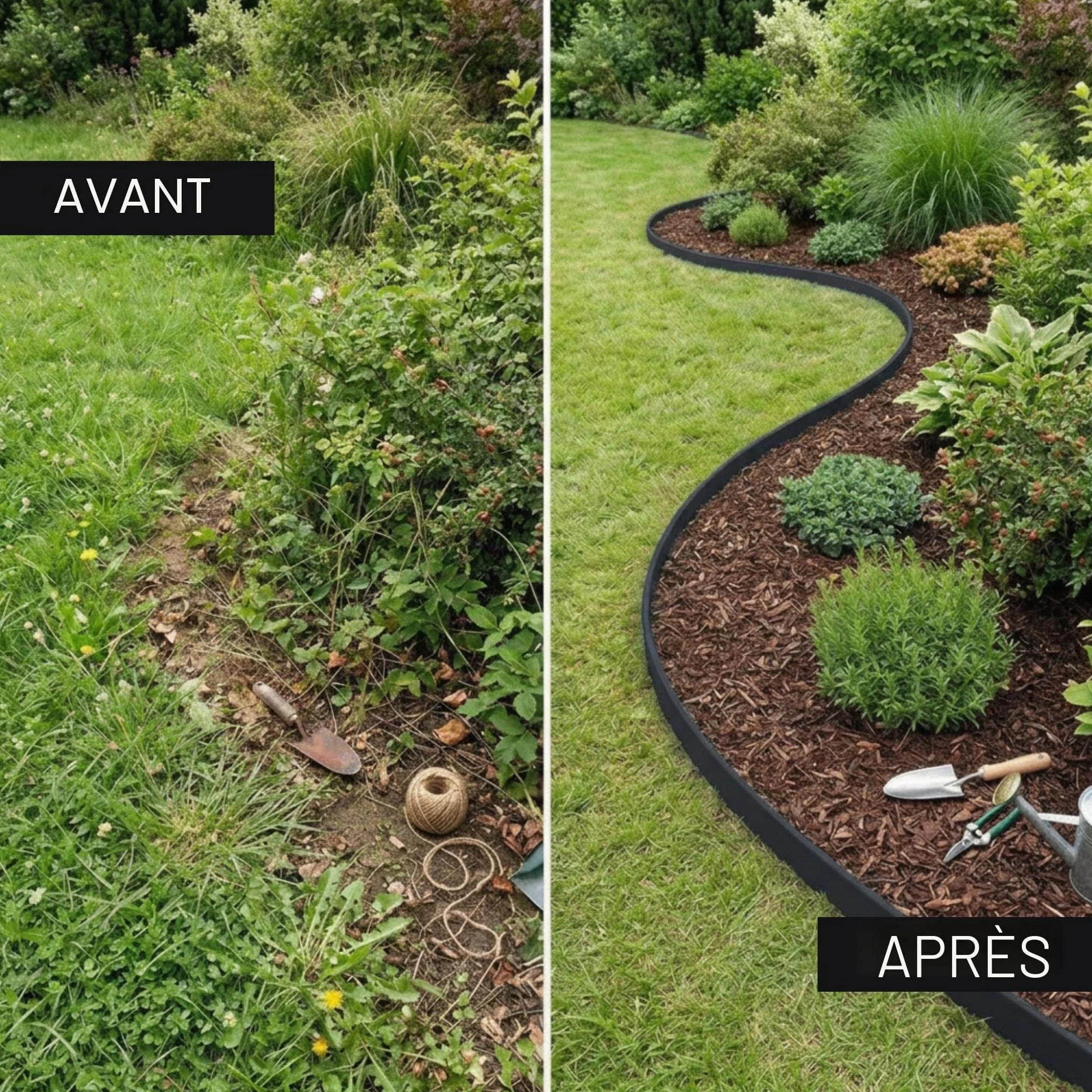 Bordure Jardin extérieur 20 m Flexible Plastique 5 mm Noir avec 60 piquets